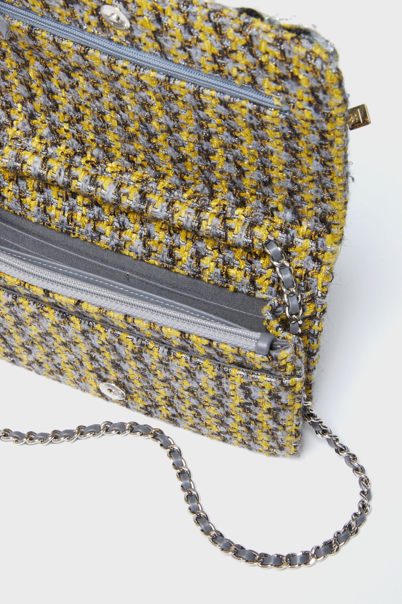 CHANEL Yellow Multicolor Tweed Wallet On Chain