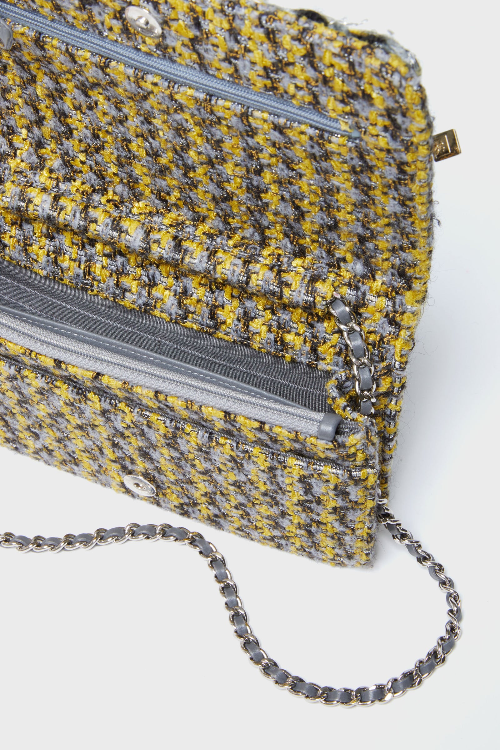 CHANEL Yellow Multicolor Tweed Wallet On Chain