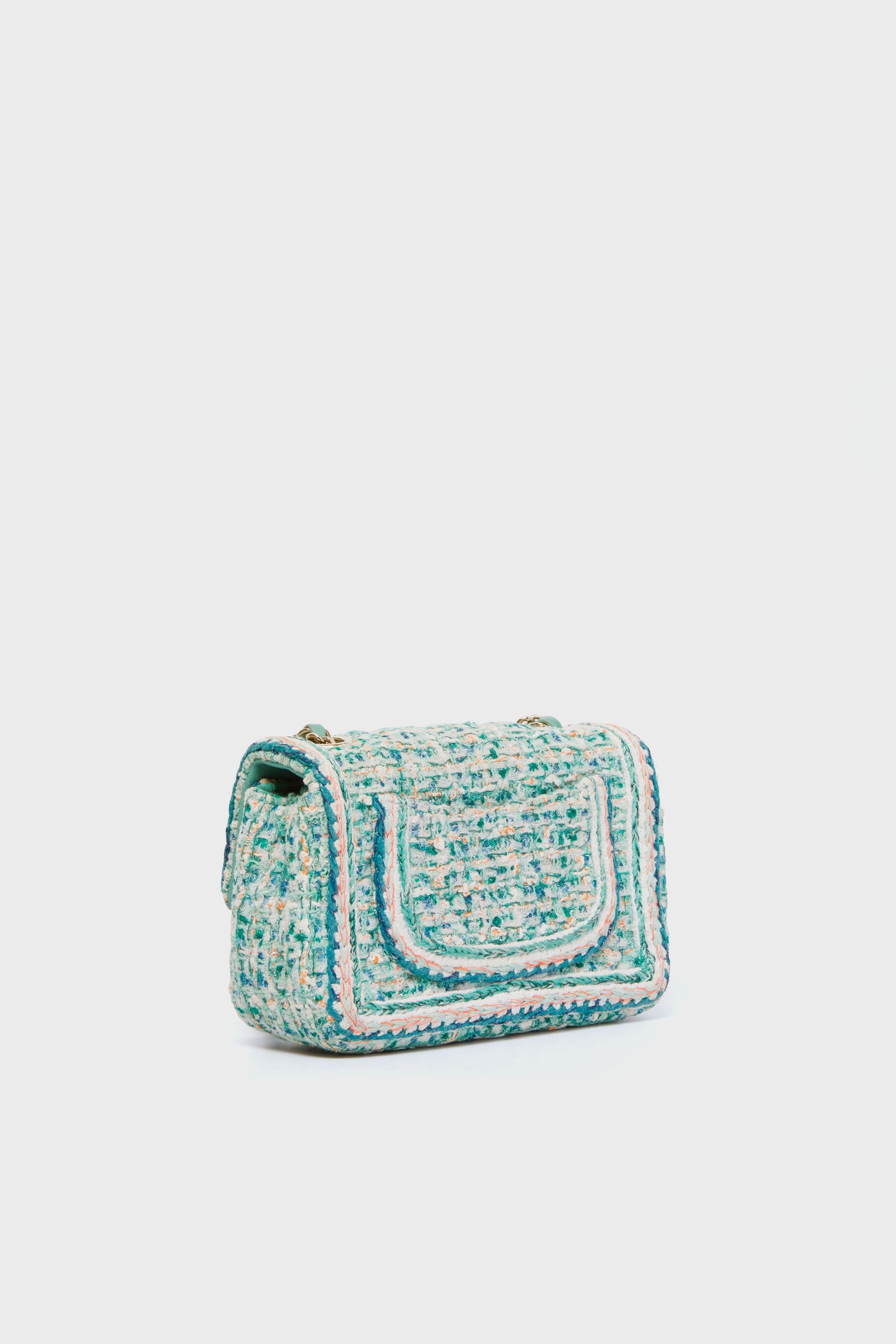 CHANEL Green Braided Tweed Flap Bag