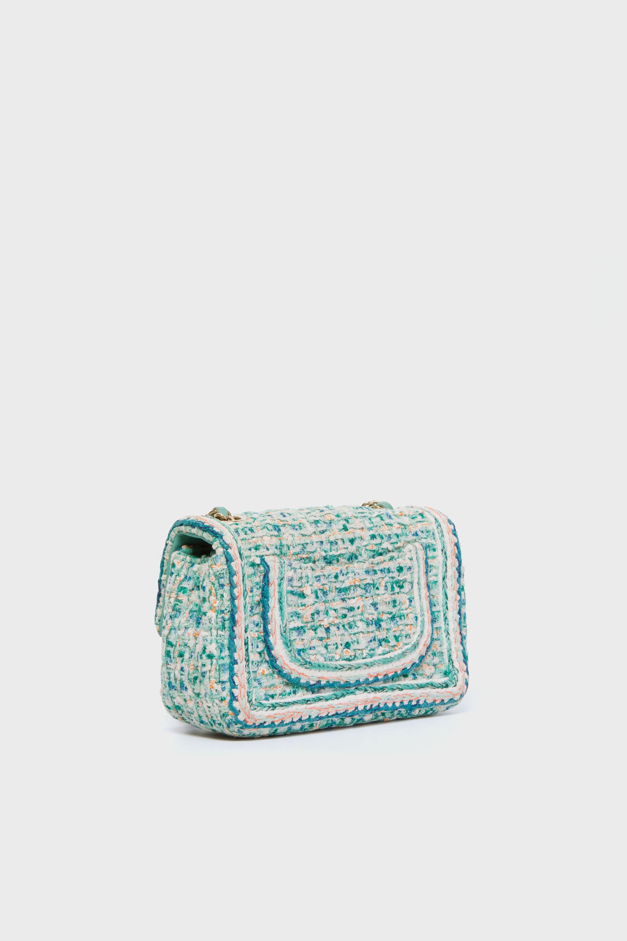 CHANEL Green Braided Tweed Flap Bag