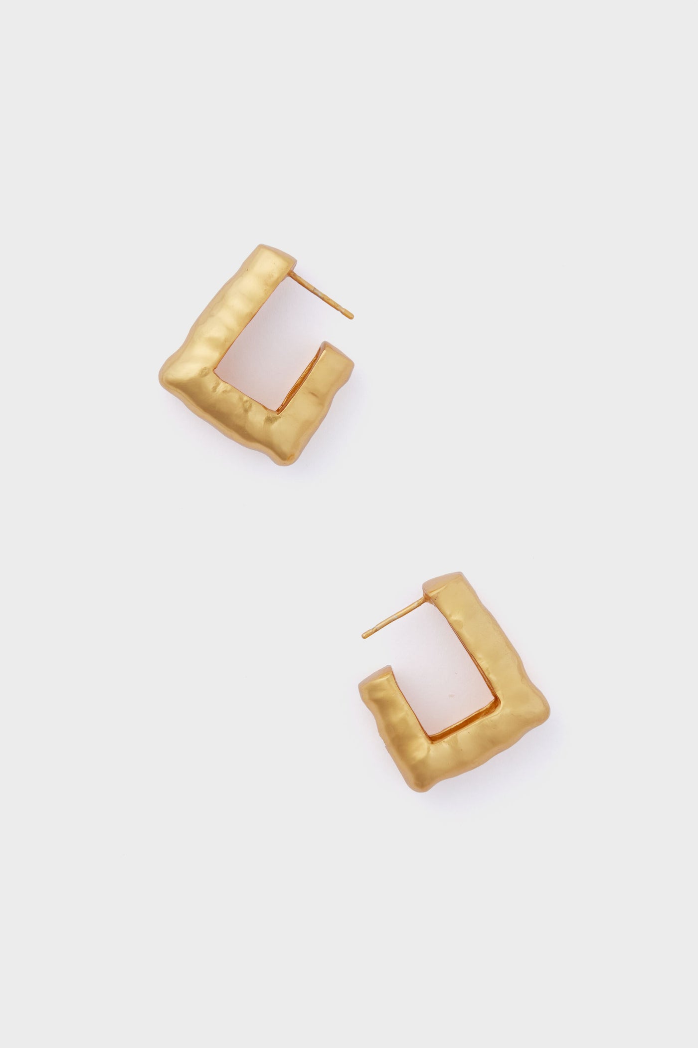A pair of 24k gold-plated, square-shaped textured hoop earrings by VALERE, expertly handcrafted for a unique and elegant look.