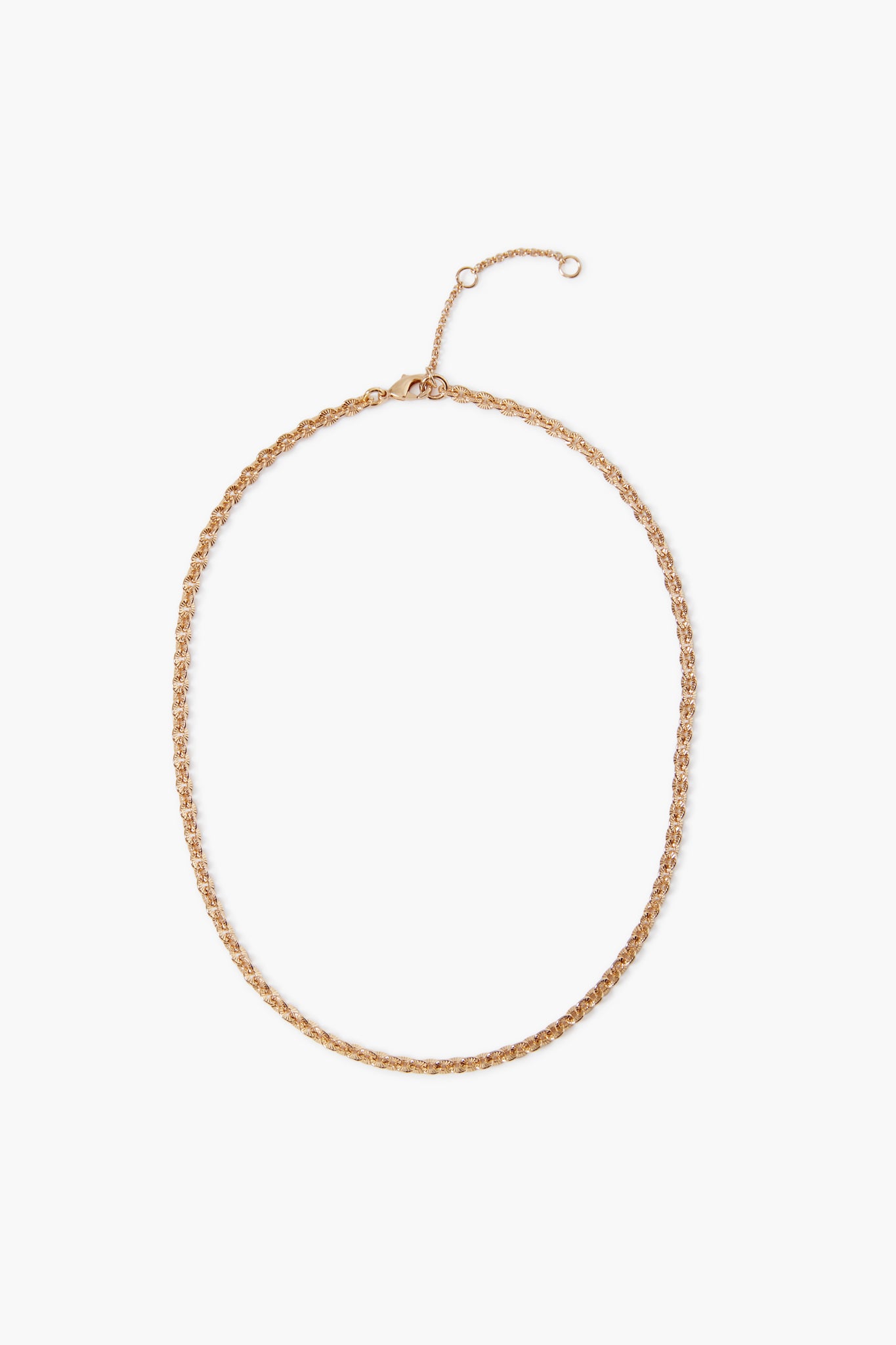 The Tuckernuck Jewelry gold cable link necklace features a textured design and adjustable clasp, making it perfect for lovers of dainty jewelry.