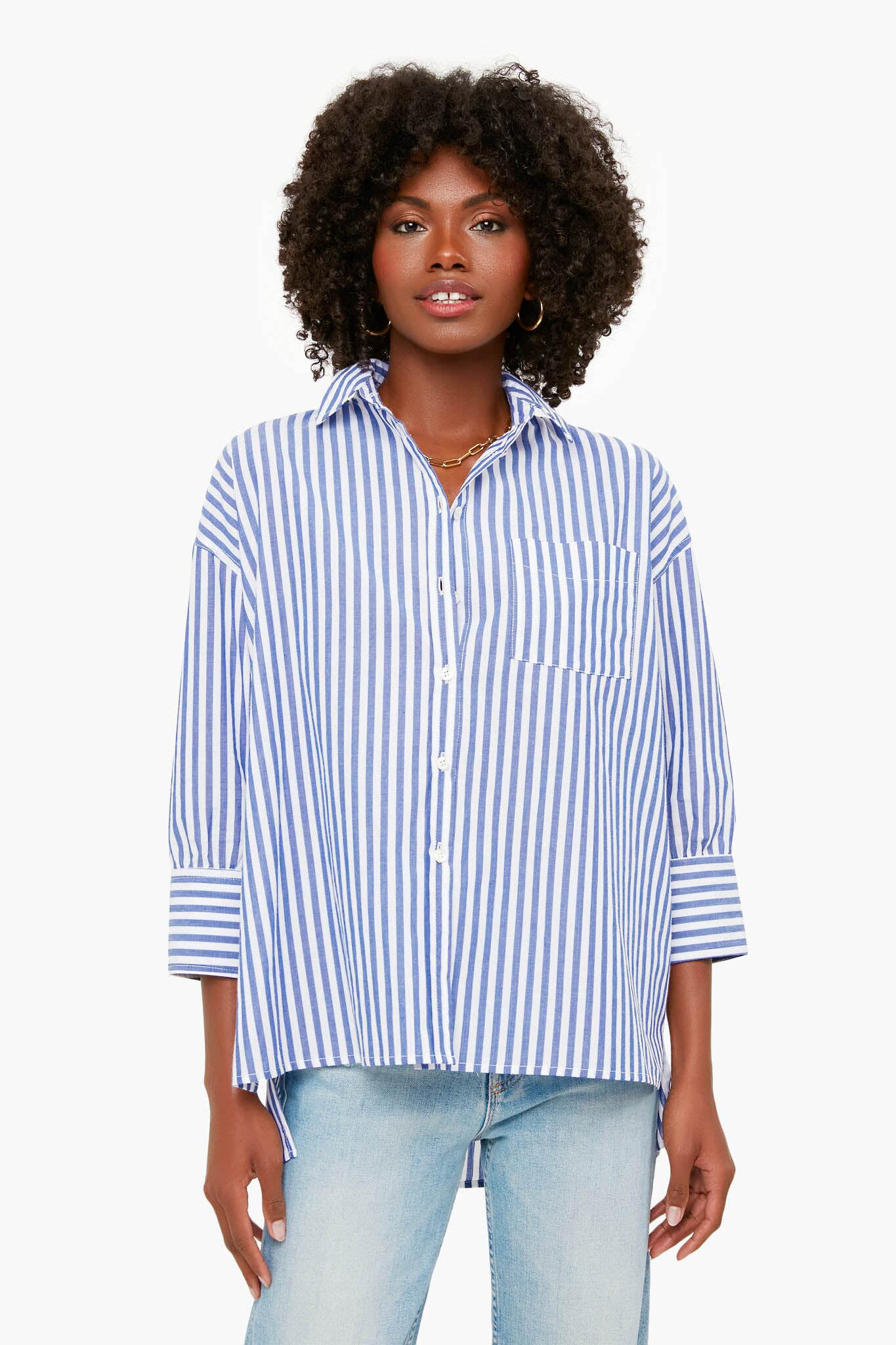 Stripe Button Down Shorts Set (Blue) – S. Nicole Collections