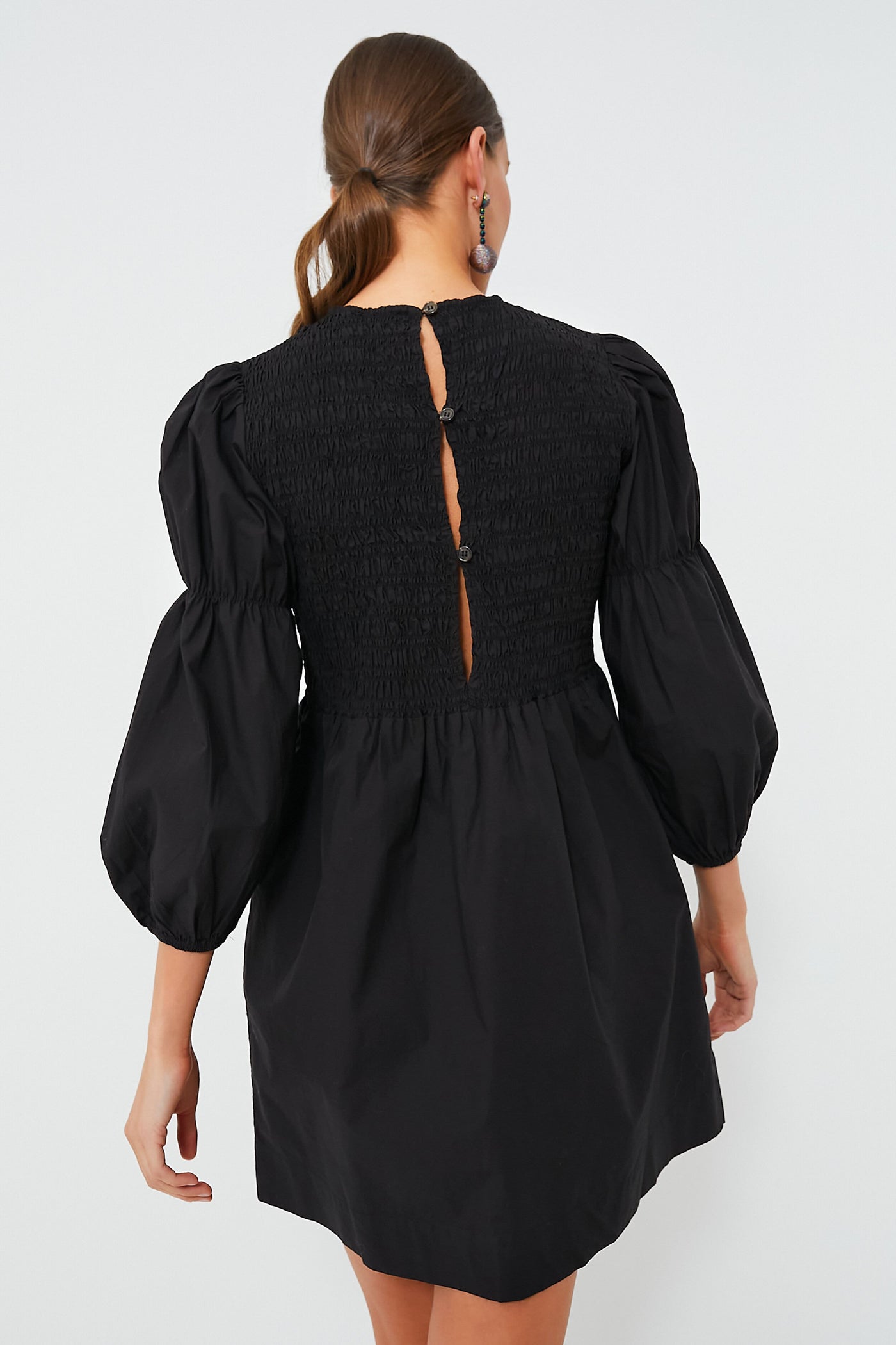 Black Cotton Poplin Mini Smock Dress Black Cotton Poplin Mini Smock Dress