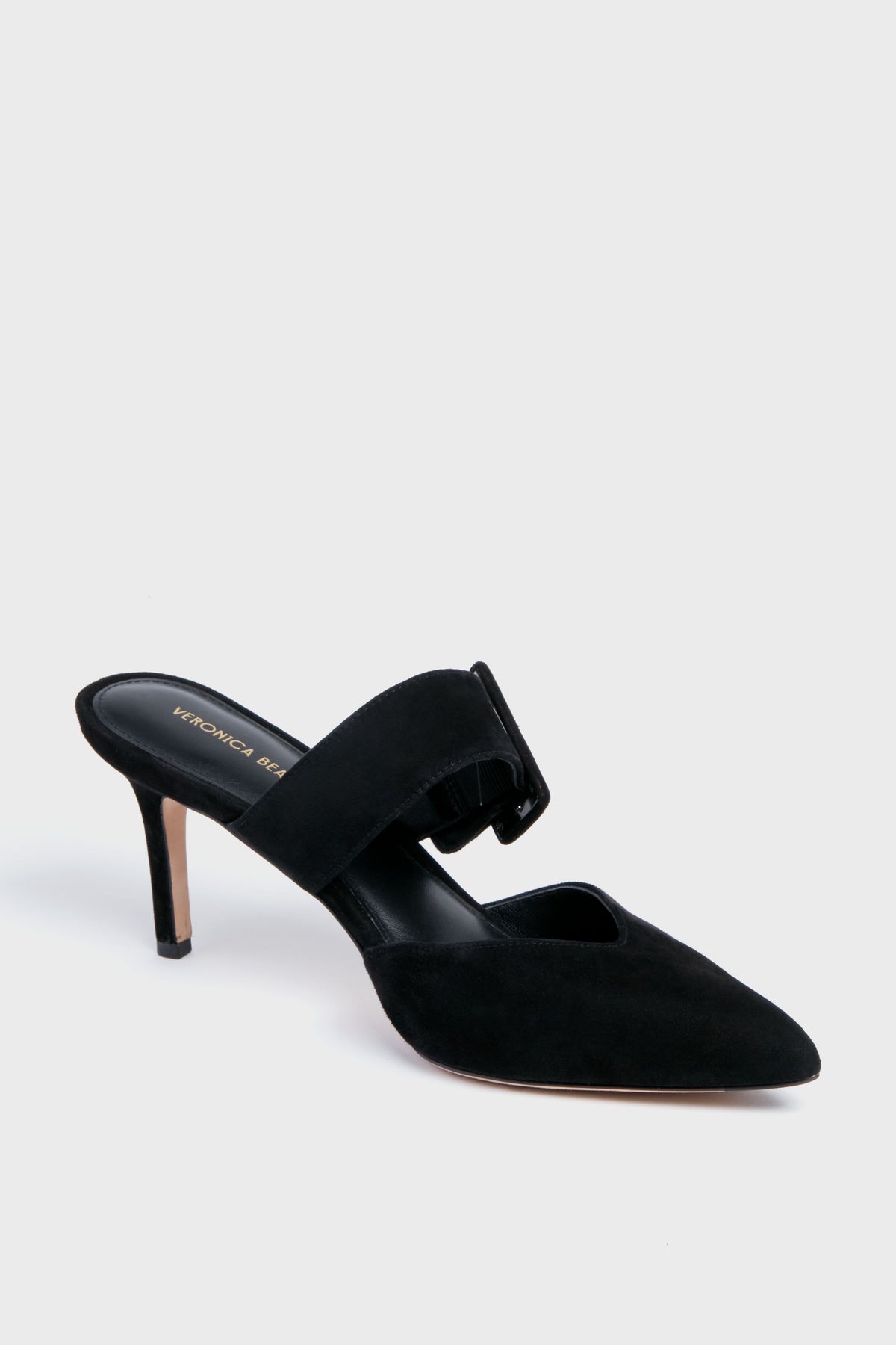 The Veronica Beard Black Linley Heels feature a black pointed toe, mid-height stiletto heel, and wide instep strap—offering sophisticated style perfect for any occasion.