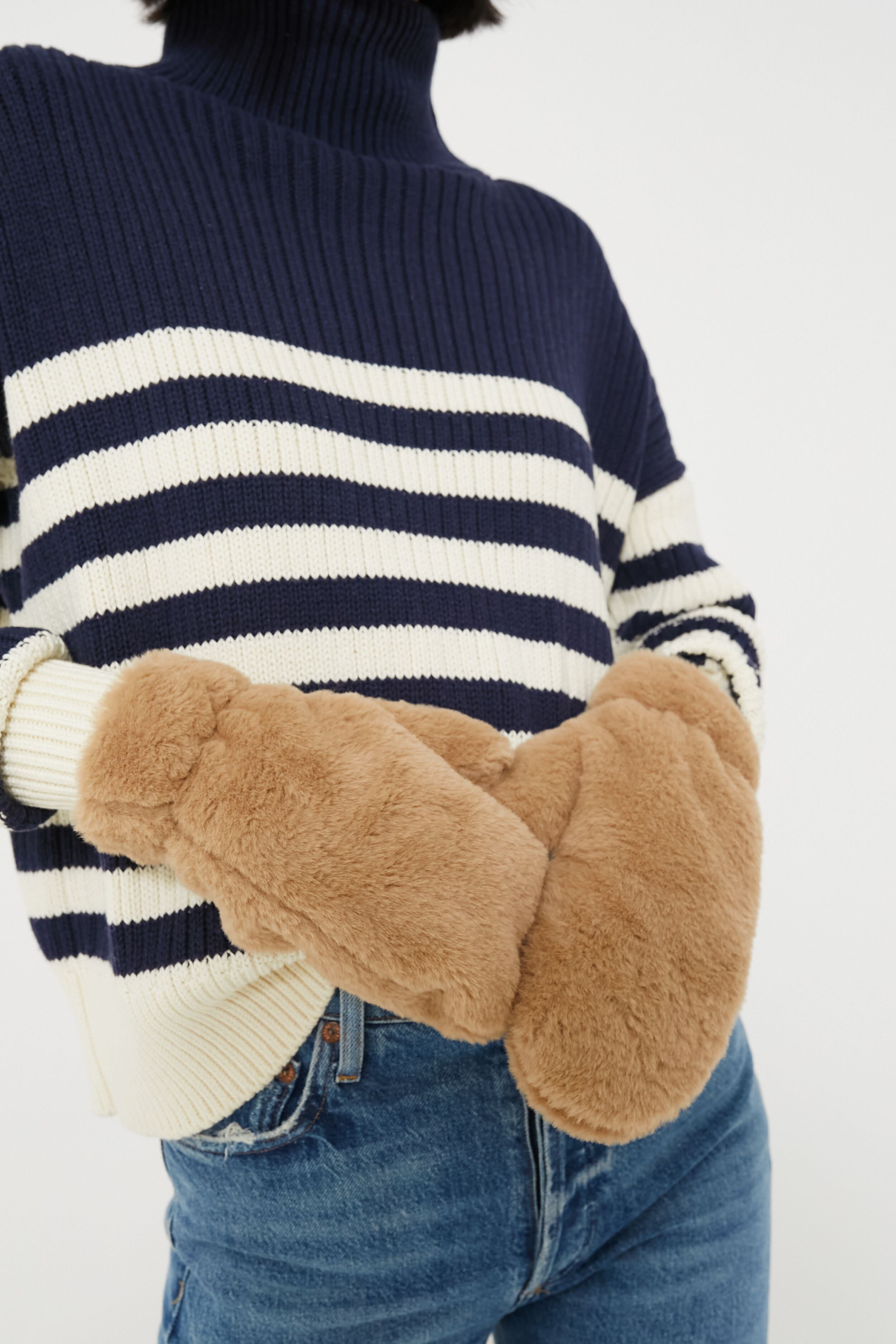 Taupe Fuzzy Faux Fur Mitten