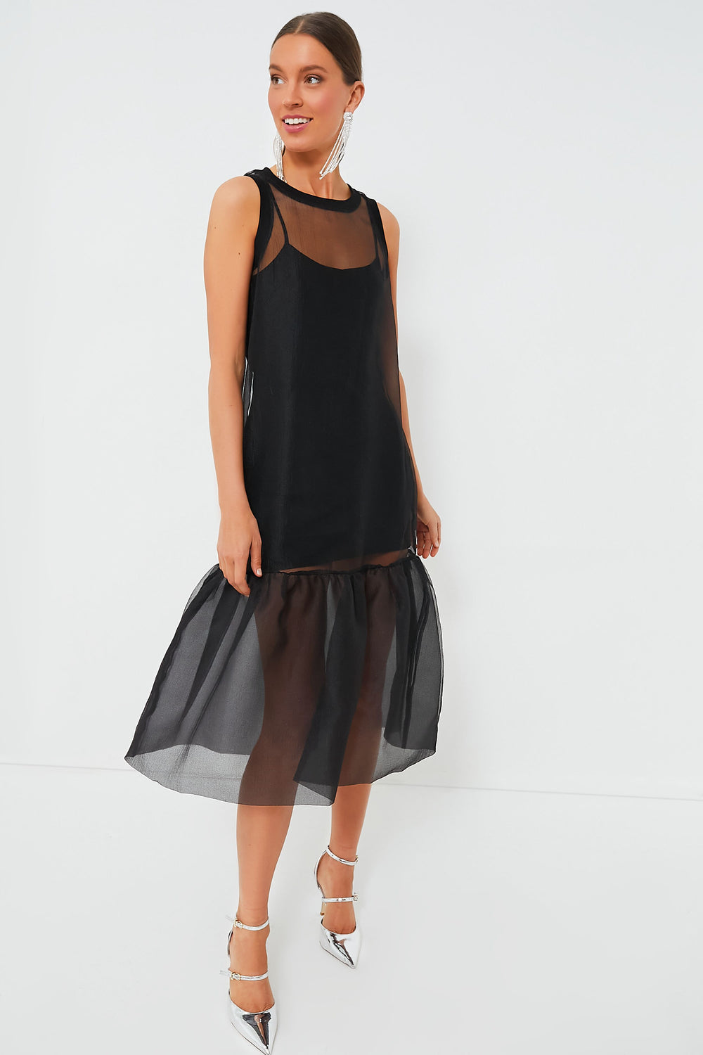 men's dress shoes near me Black Midi Organza Ribbed Dress