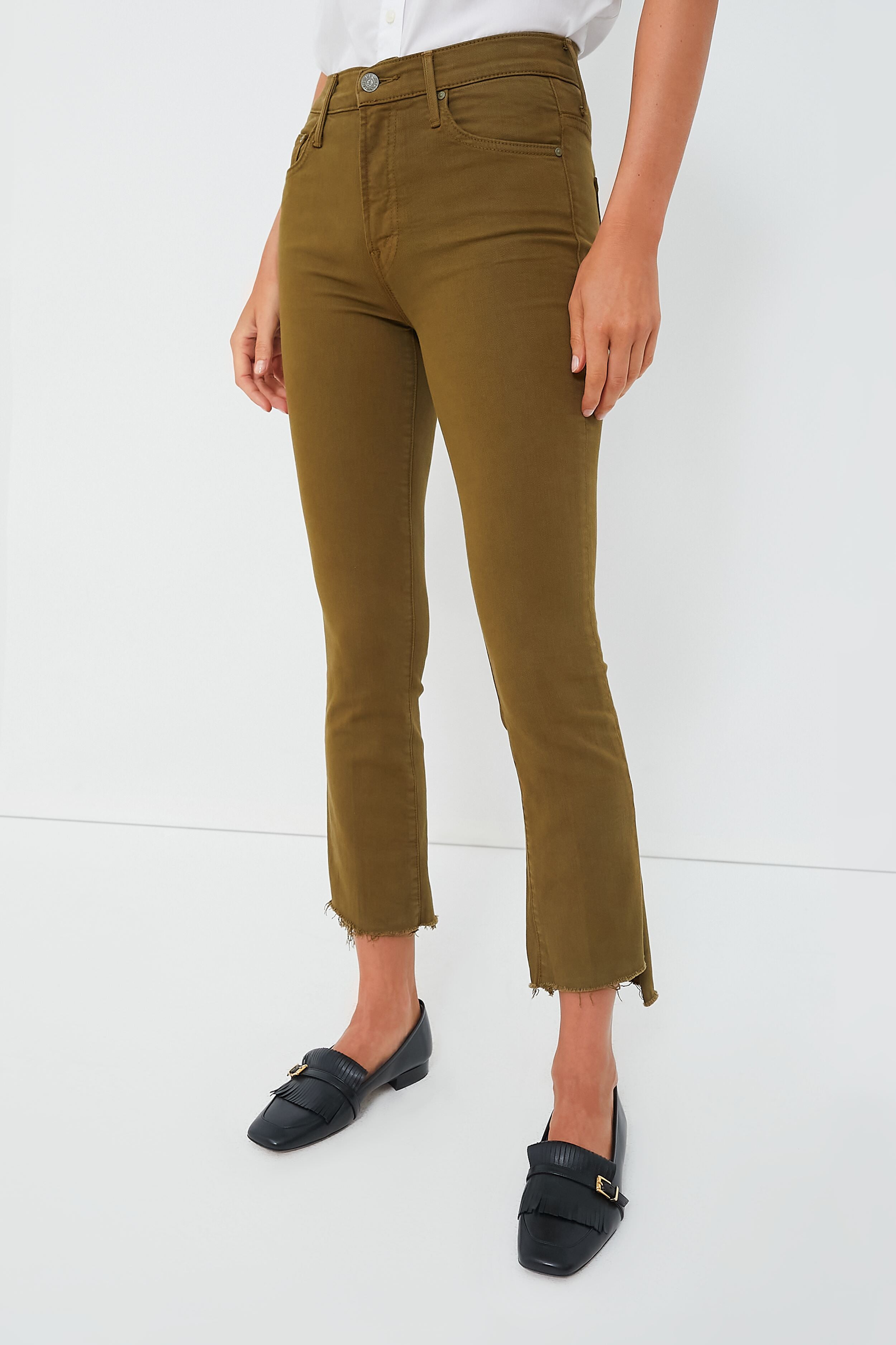 Army Green Crop Flare Denim – Lane 201