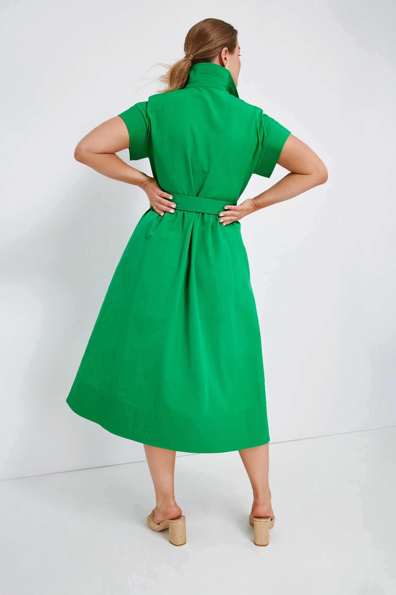 Kelly Green Midi Dress with Front Tie - Bloom and Company