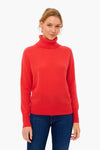 Candy Red Cashmere Ribbed Trim Turtleneck