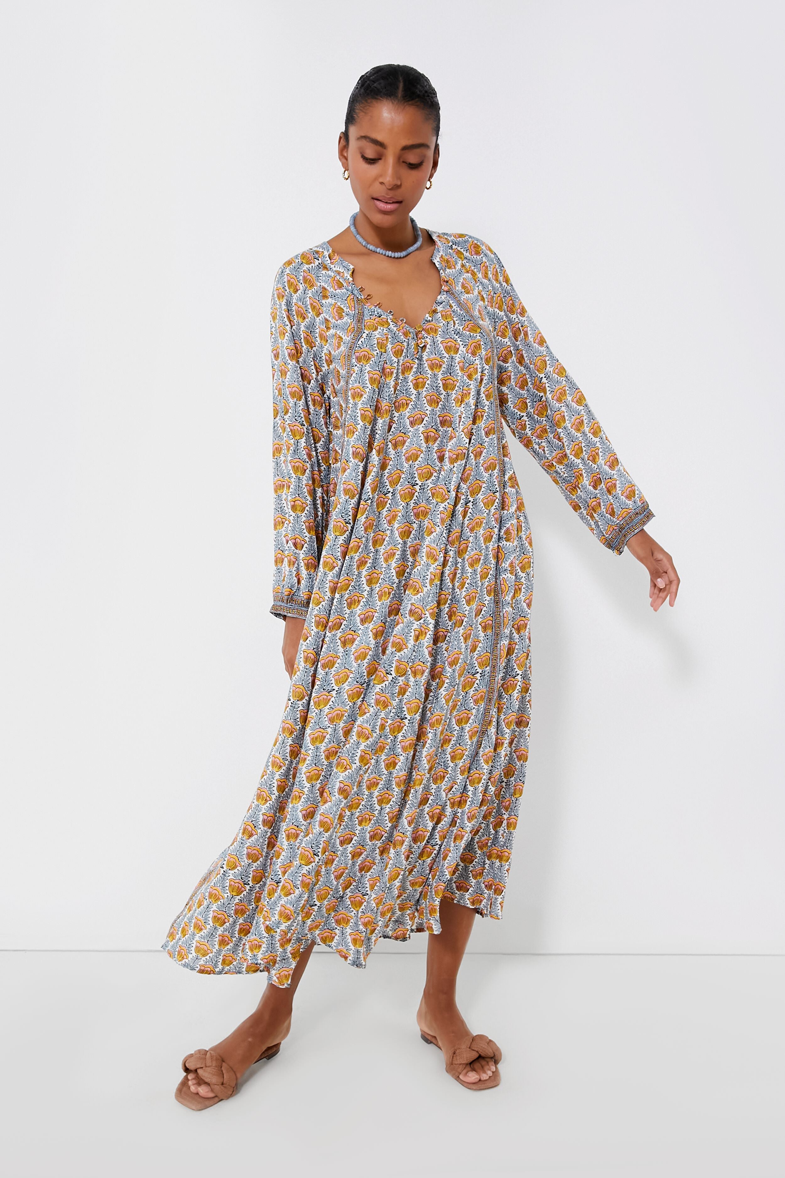 Tulip Print French Blue Fiore Maxi Dress | Natalie Martin