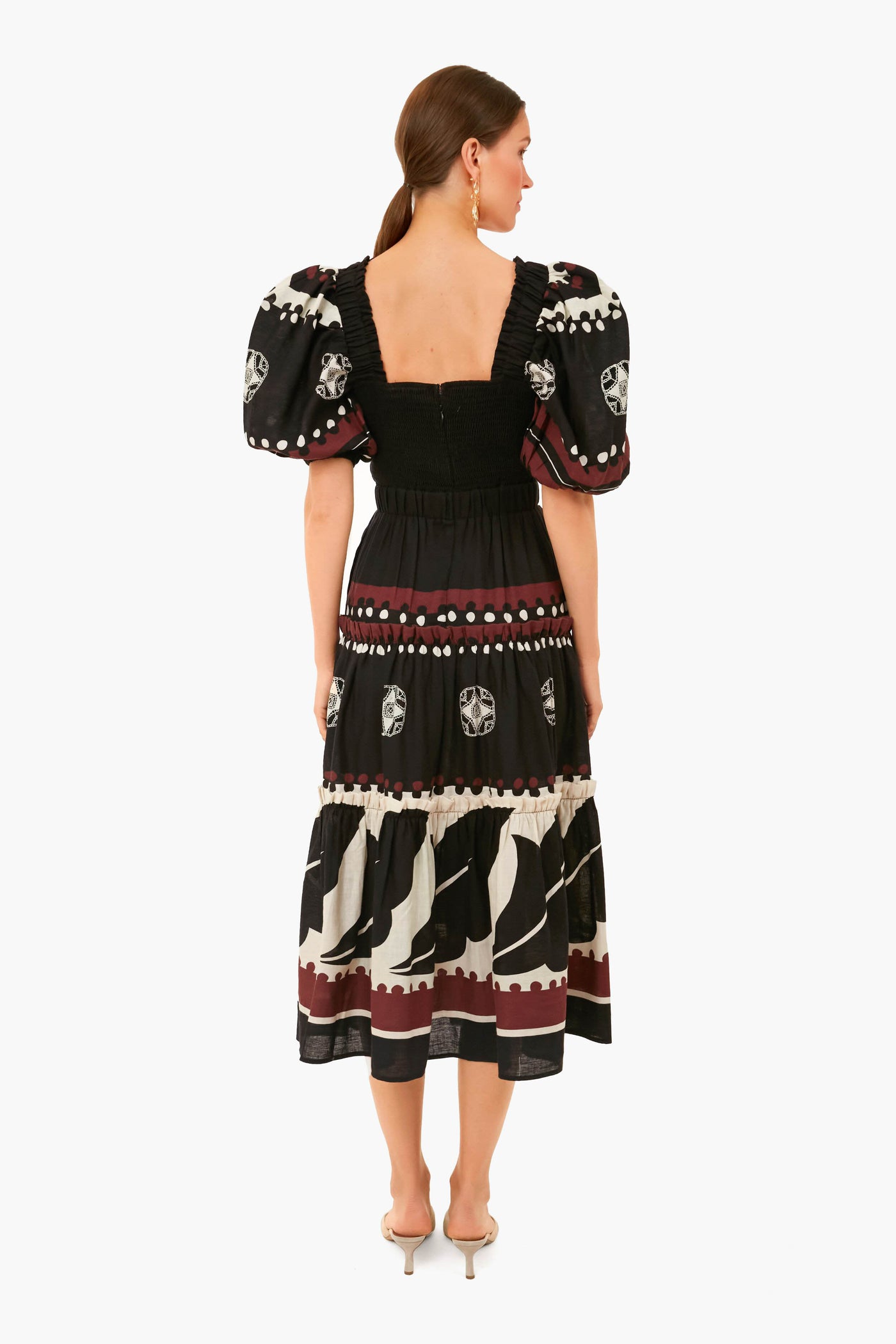 black puff sleeve cut out dress Ginnee Puff Sleeve Cutout Midi Dress