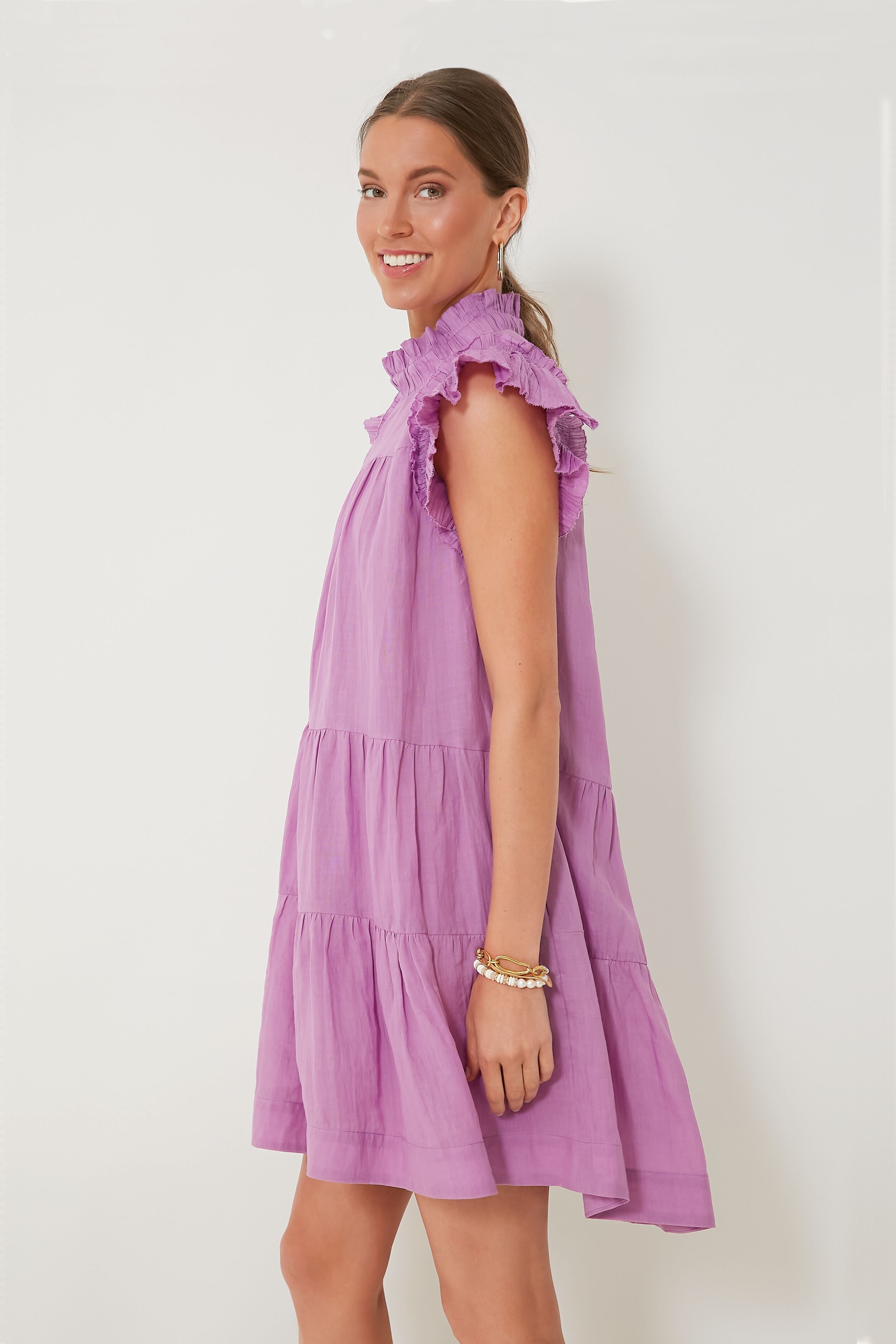 Lavender Micah Solid Ramie Flutter Sleeve Dress | Sea New York