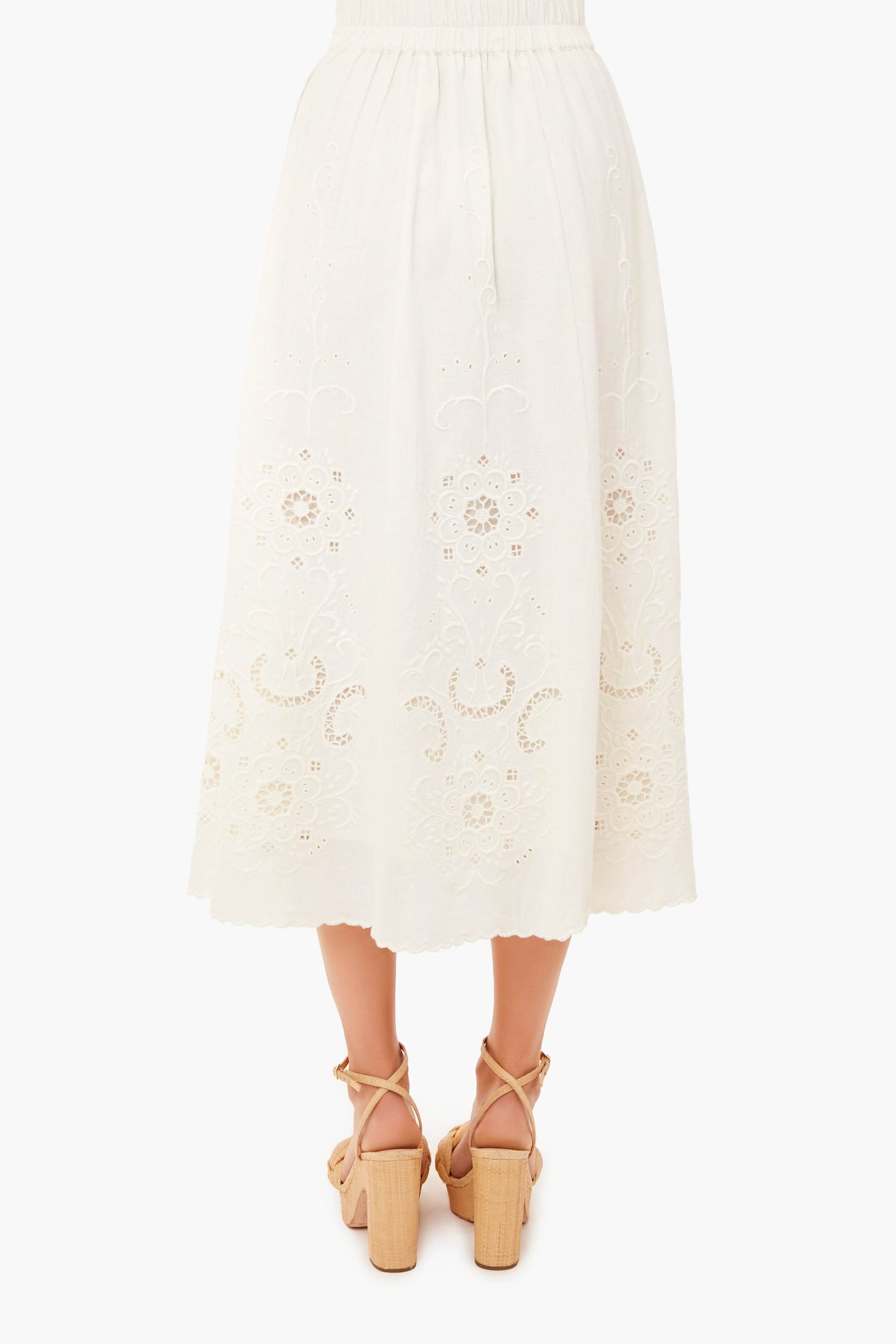 White Kiara Embroidered Button-Down Skirt