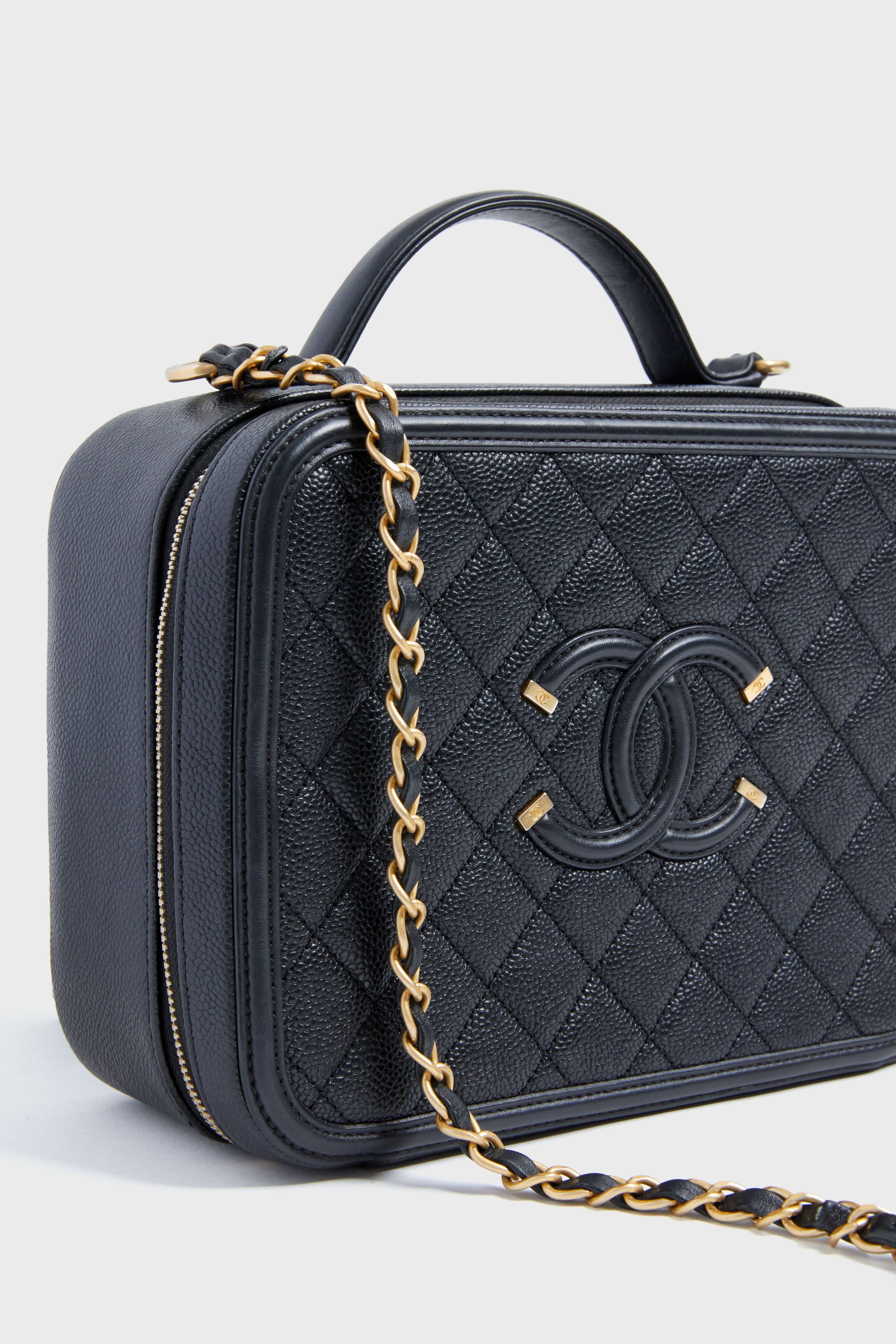 CHANEL Black Large Filigree Quilted Vanity Case