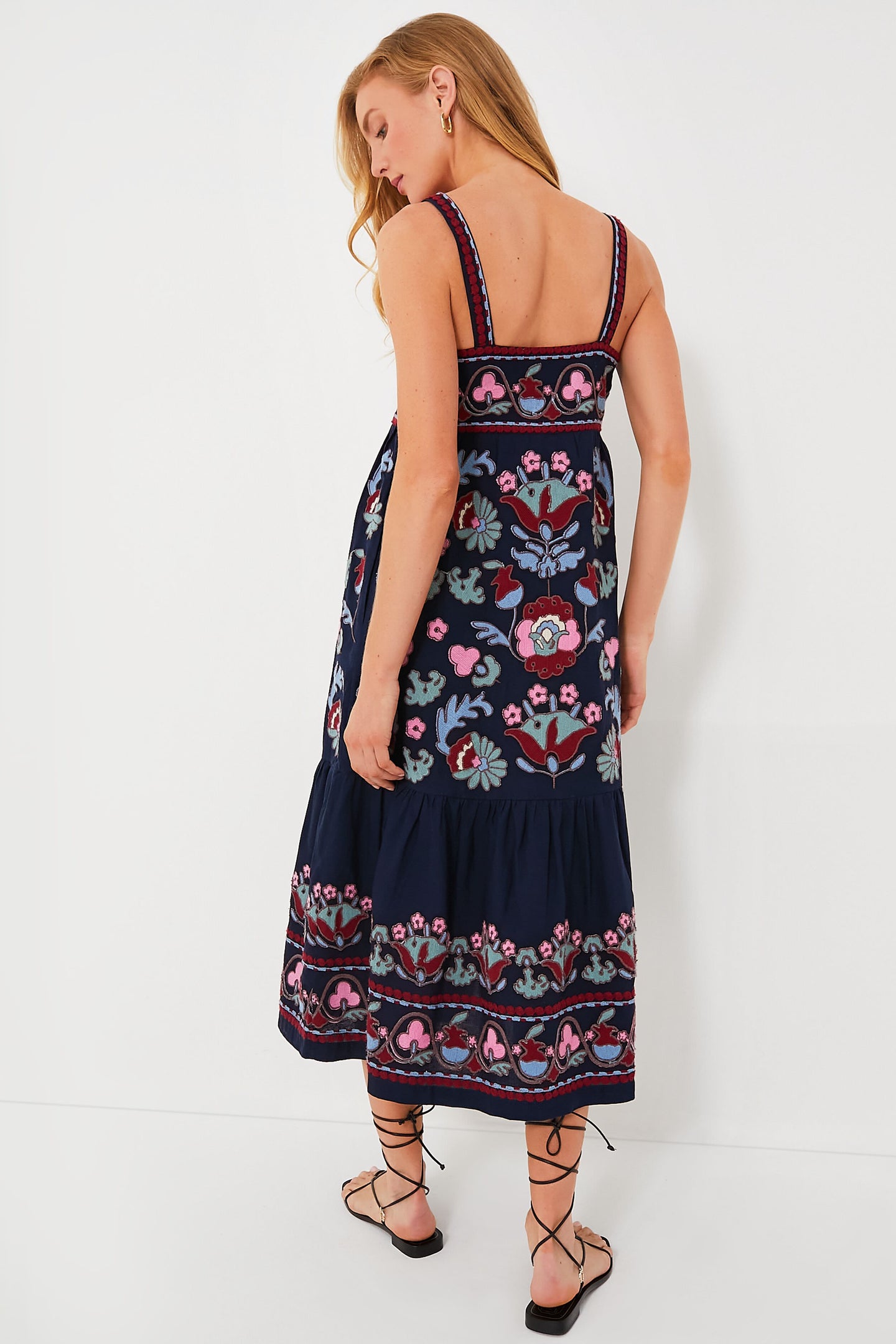 Navy Eclisse Embroidery Slip Dress