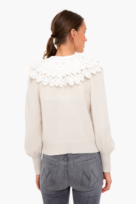 White Hazel Eyelet Long Sleeve Sweater