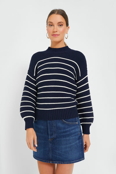 Pointelle Button Back Crew Sweater