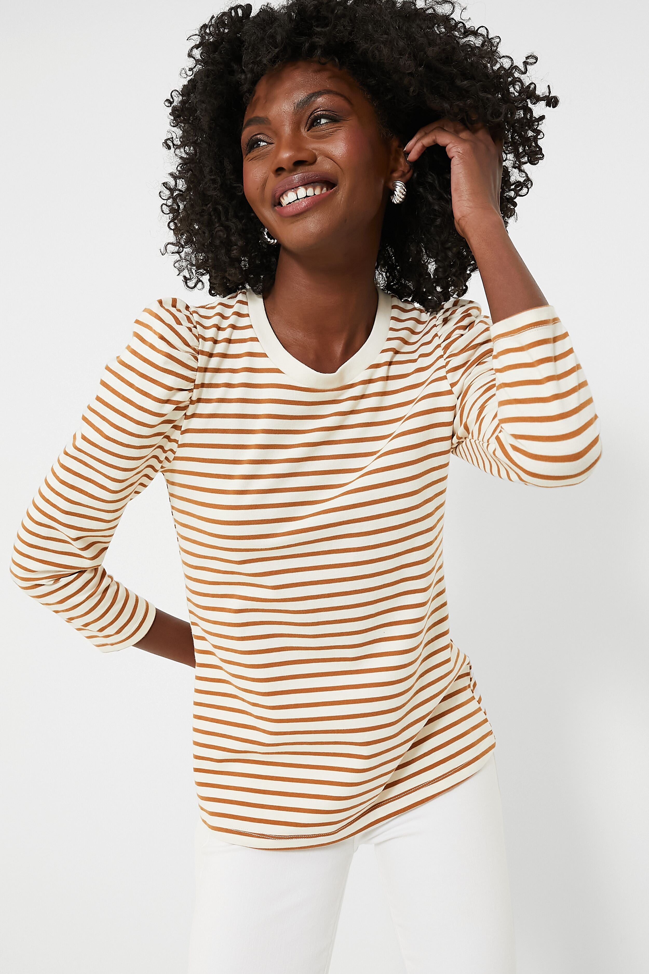 Tan Striped Vesty Long Sleeve Crewneck
