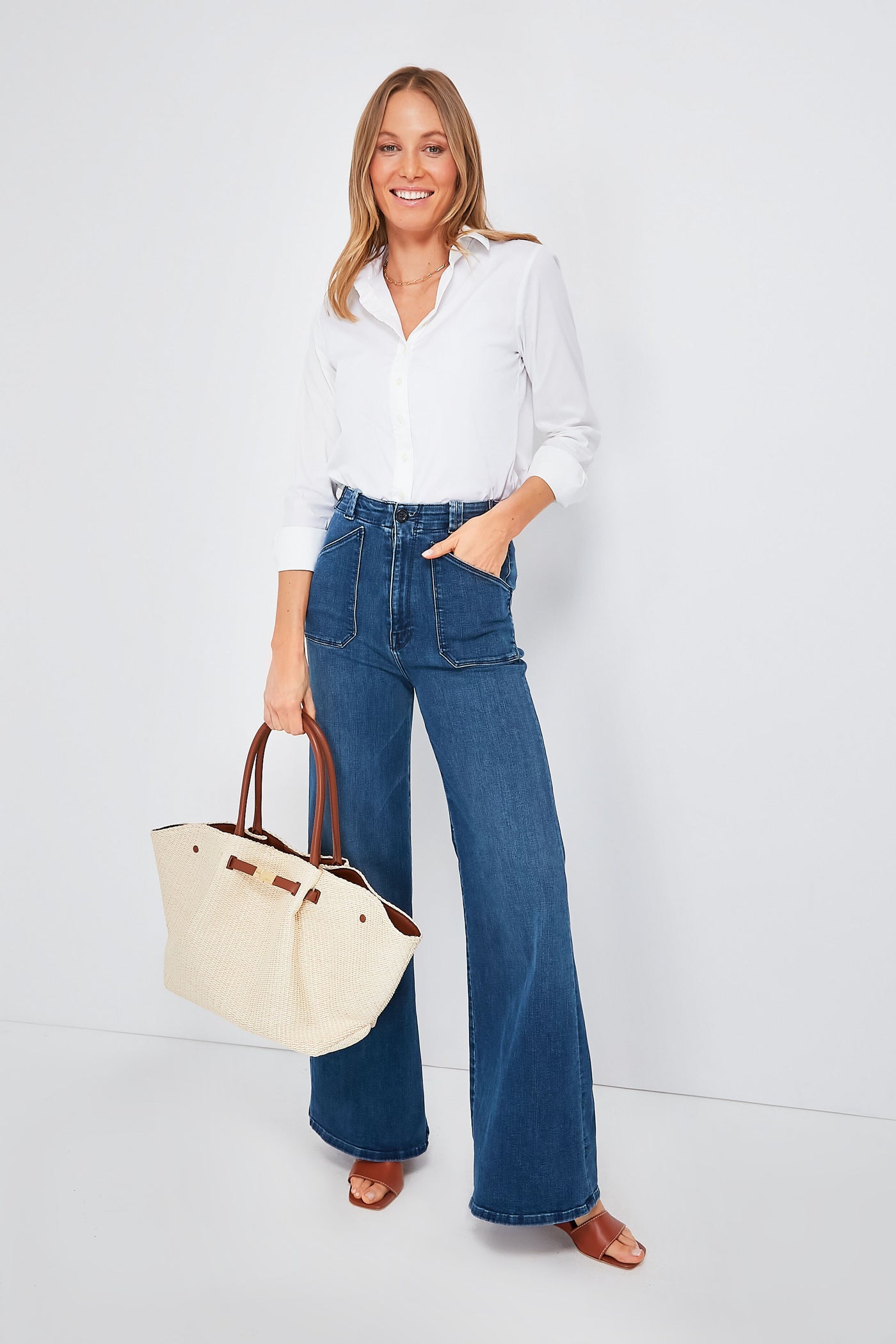 Tan Natural Raffia New York Bag