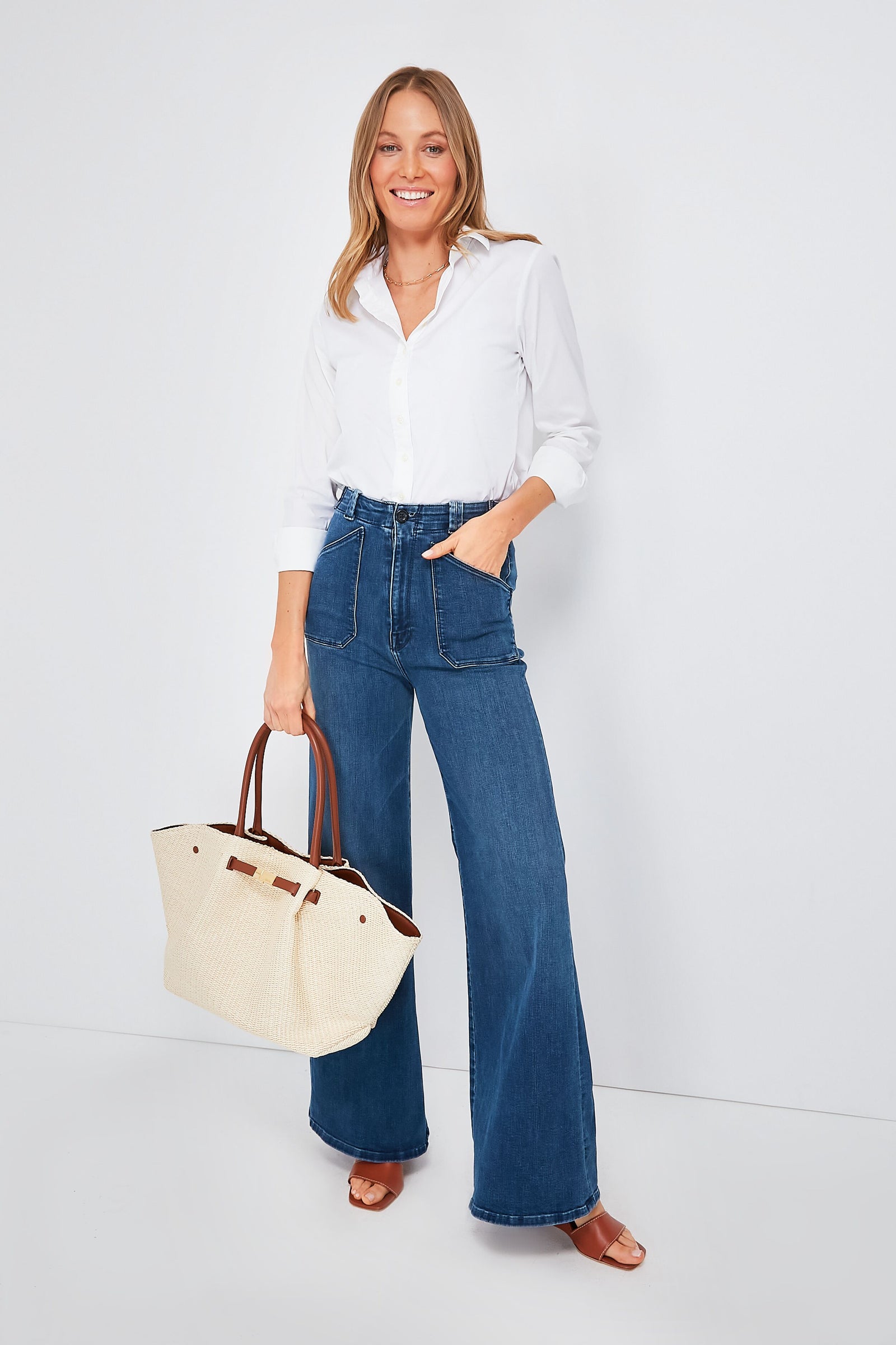 Tan Natural Raffia New York Bag