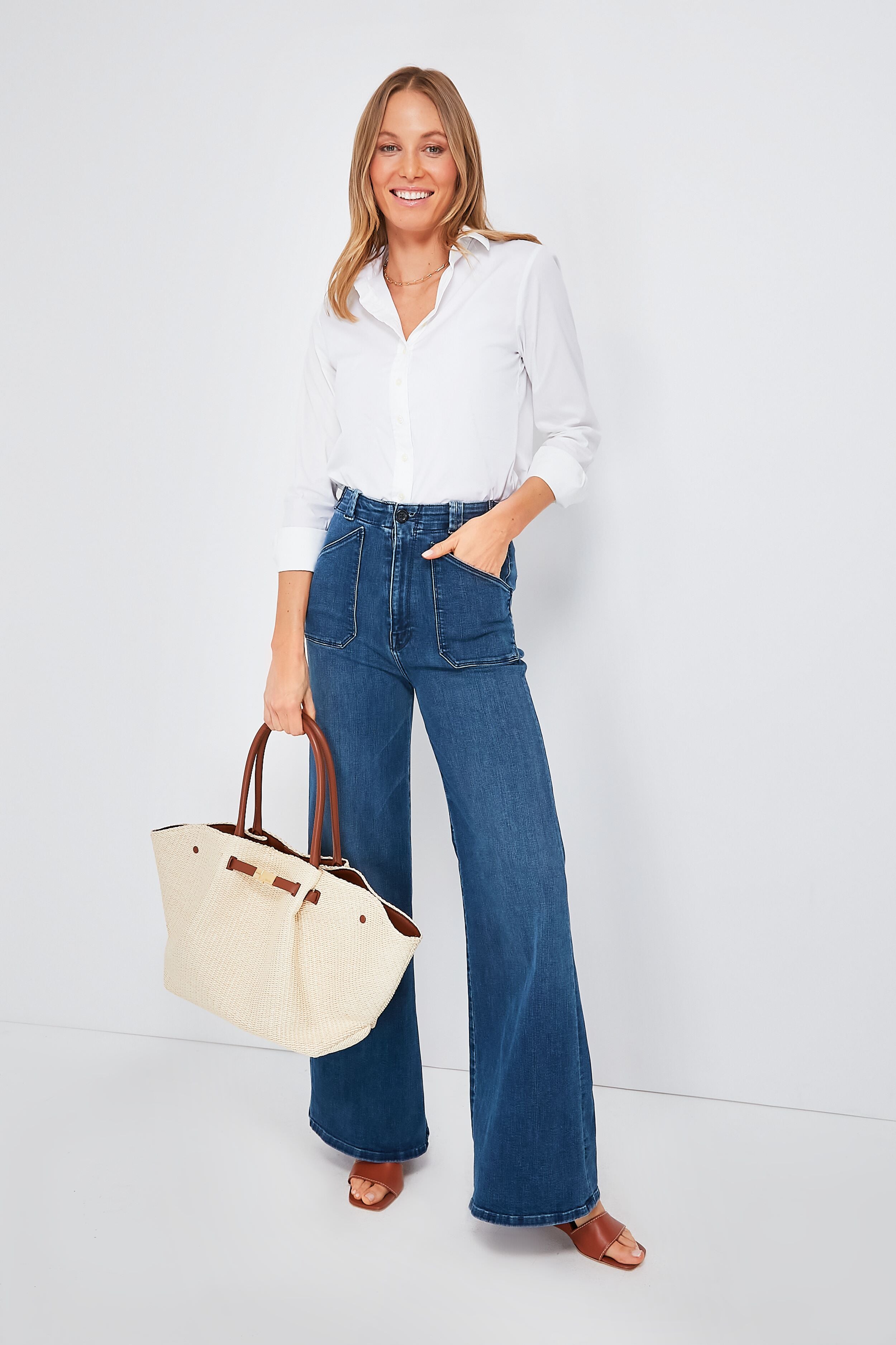 Tan Natural Raffia New York Bag