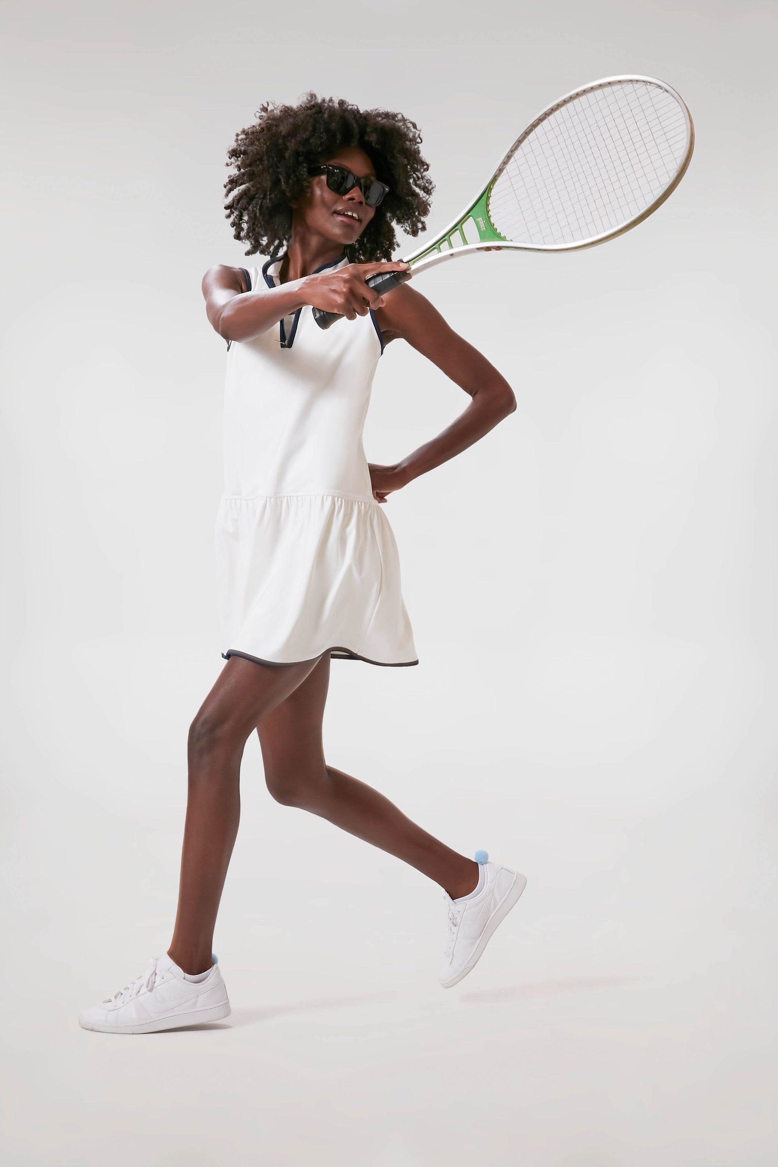 White and Navy Quarter-Zip Tennis Dress