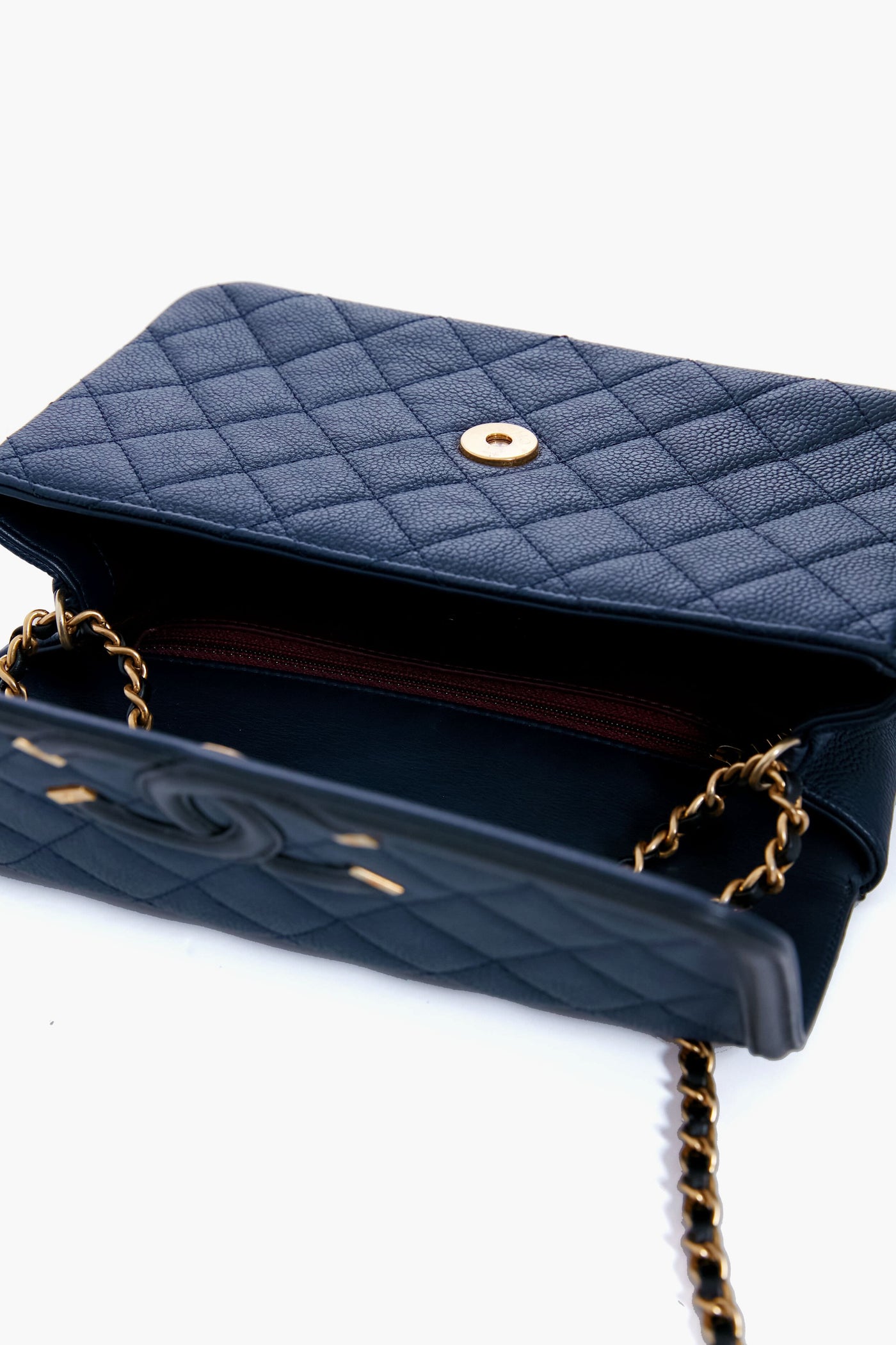 CHANEL Black and Navy Filigree Flap Shoulder Bag