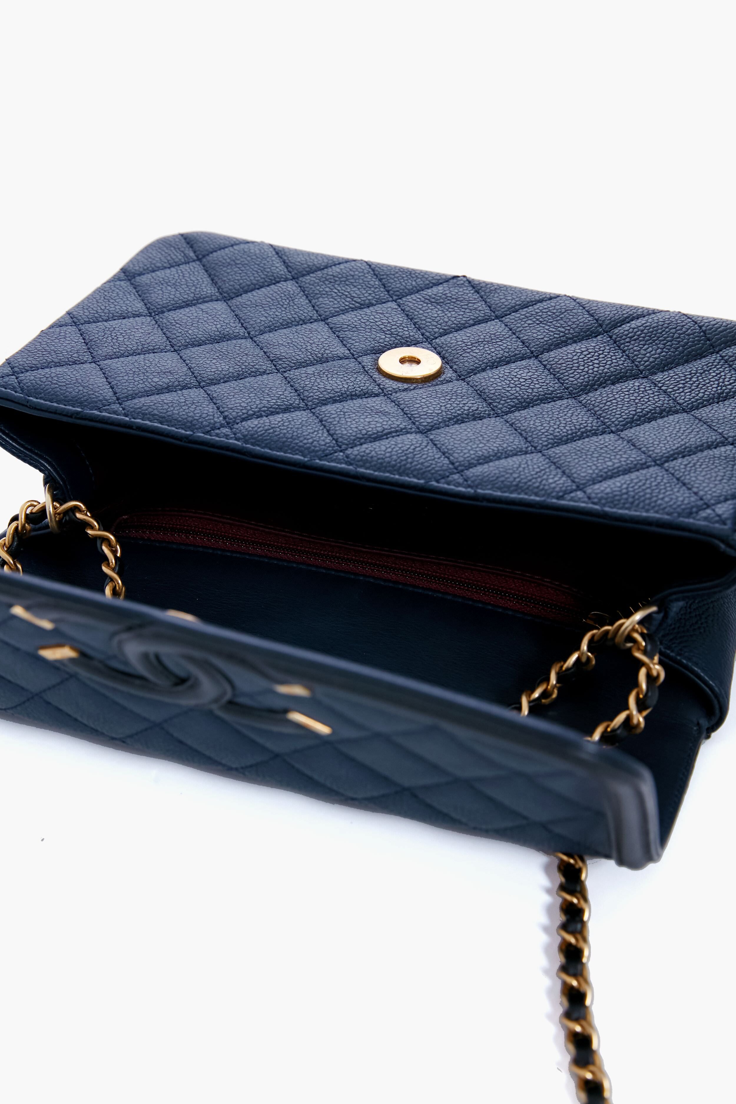 CHANEL Black and Navy Filigree Flap Shoulder Bag