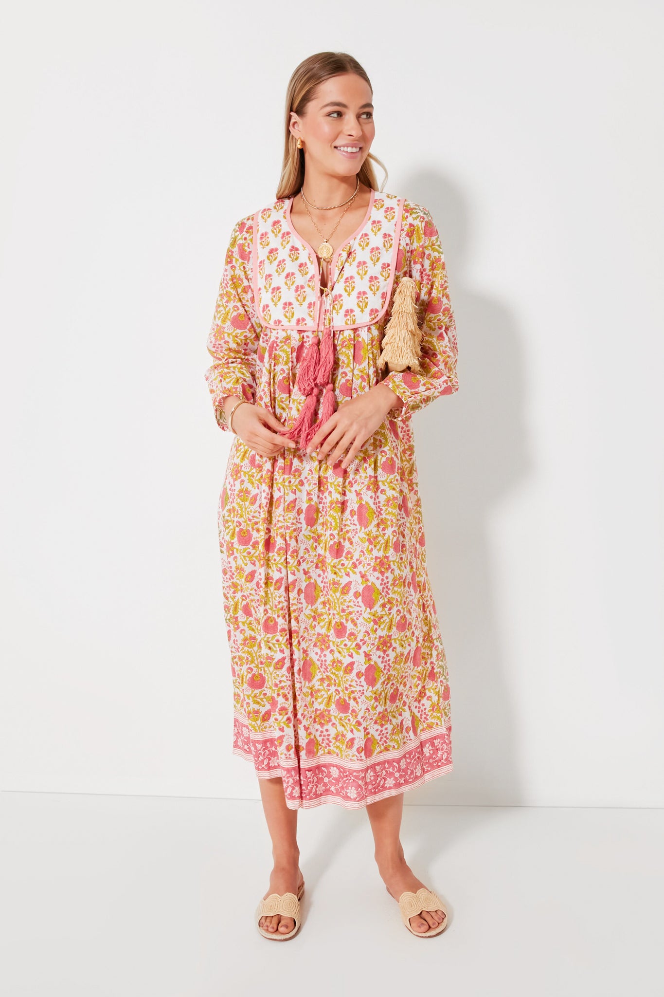 Soft Rose and Citron Padra Print Kitty Dress | SZ Blockprints