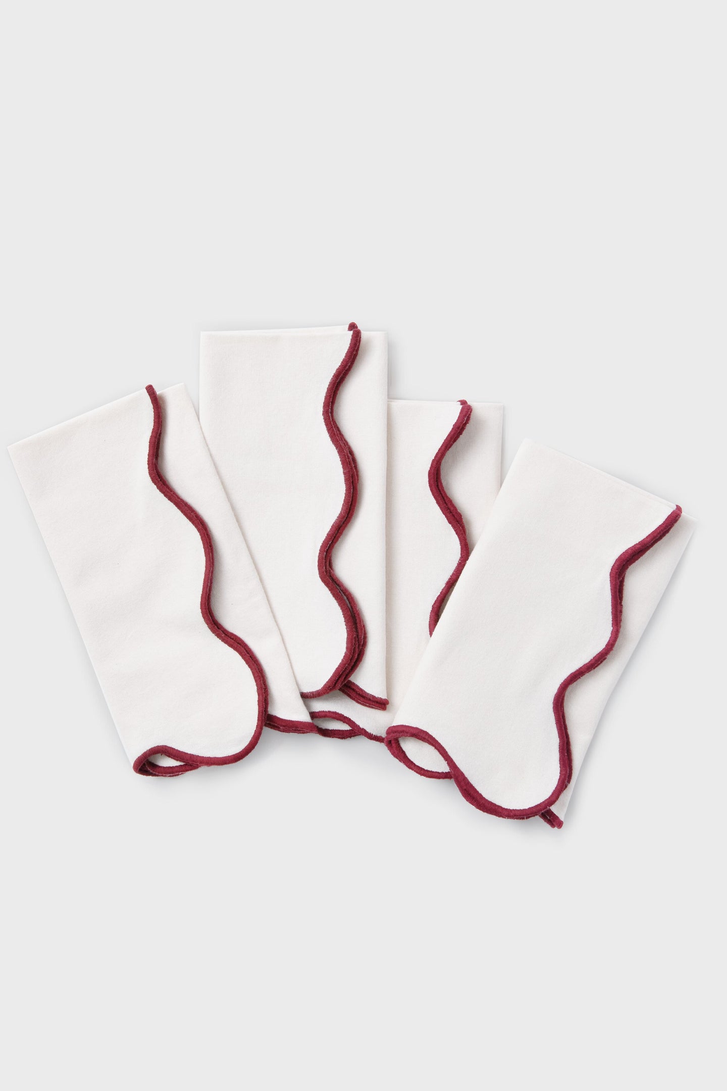 White and Red Cotton Slub Scalloped Napkins Set of 4