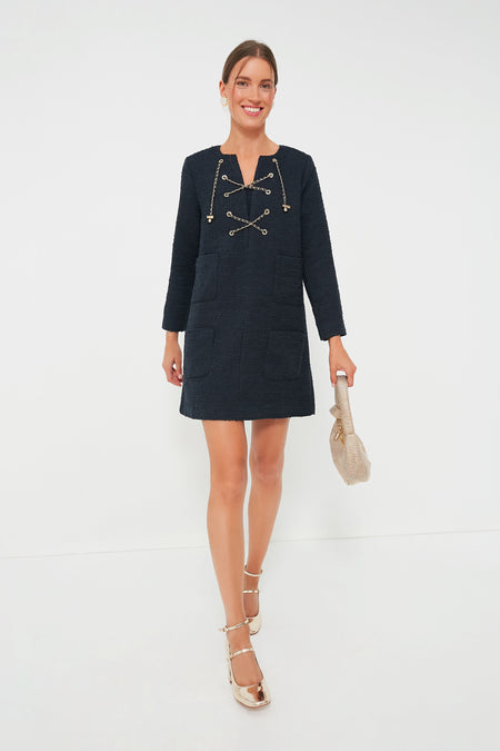 Navy Tie Tweed Kelly Dress