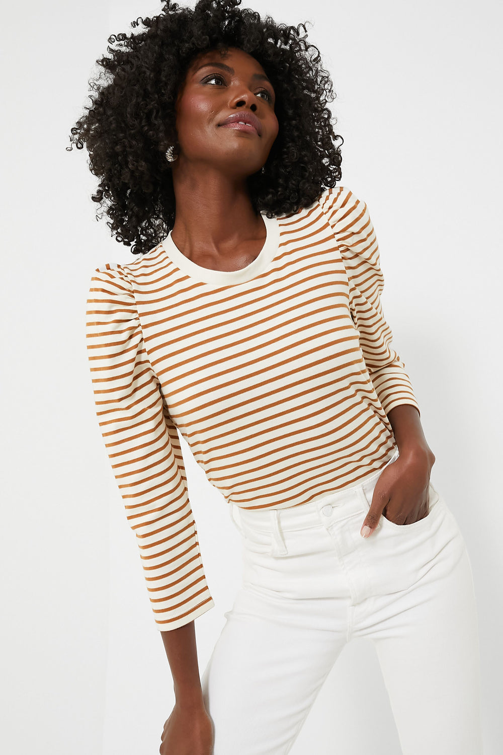 Tan Striped Vesty Long Sleeve Crewneck