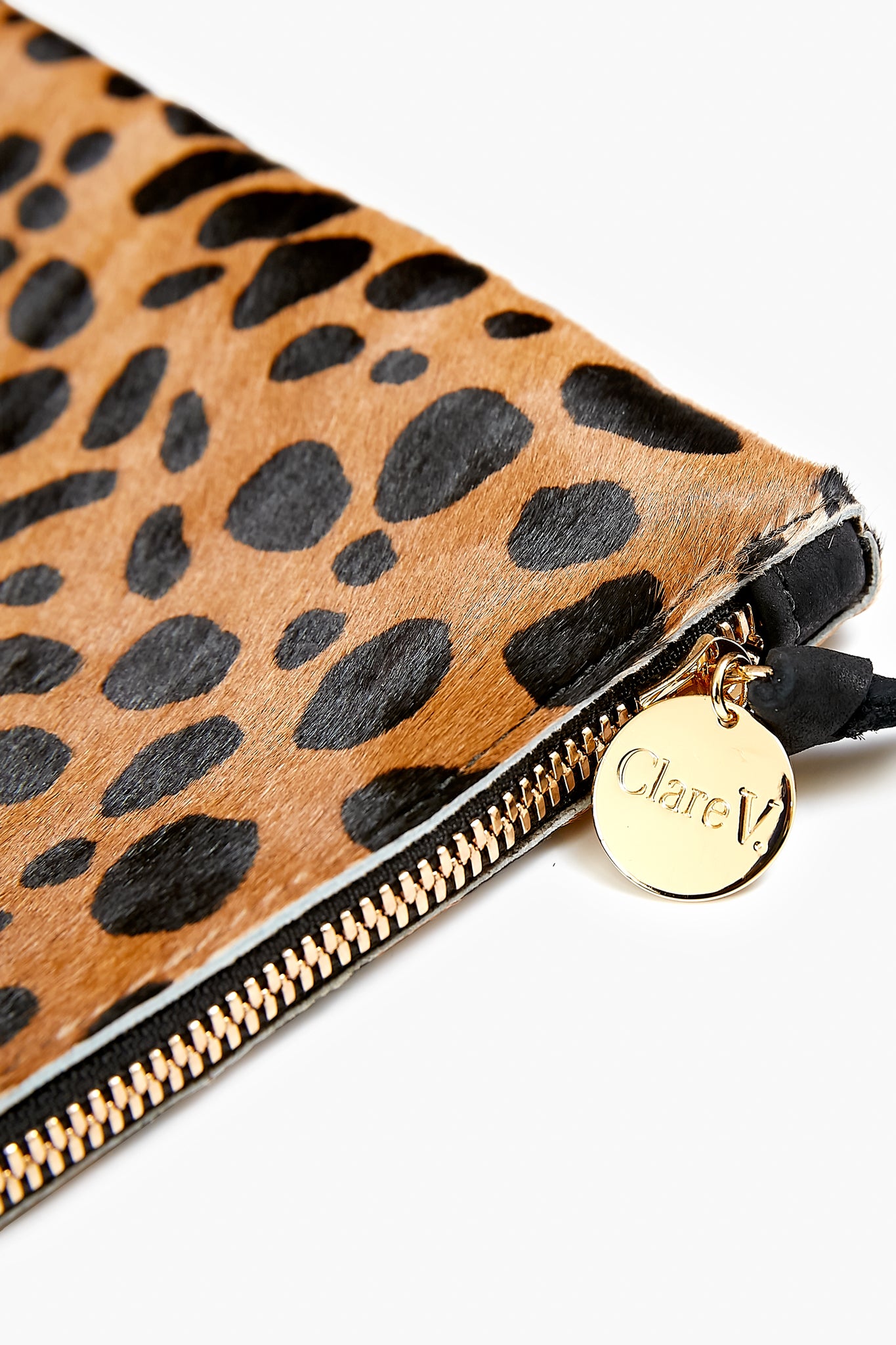 Clare V. Leopard Hair on Foldover Clutch Tan