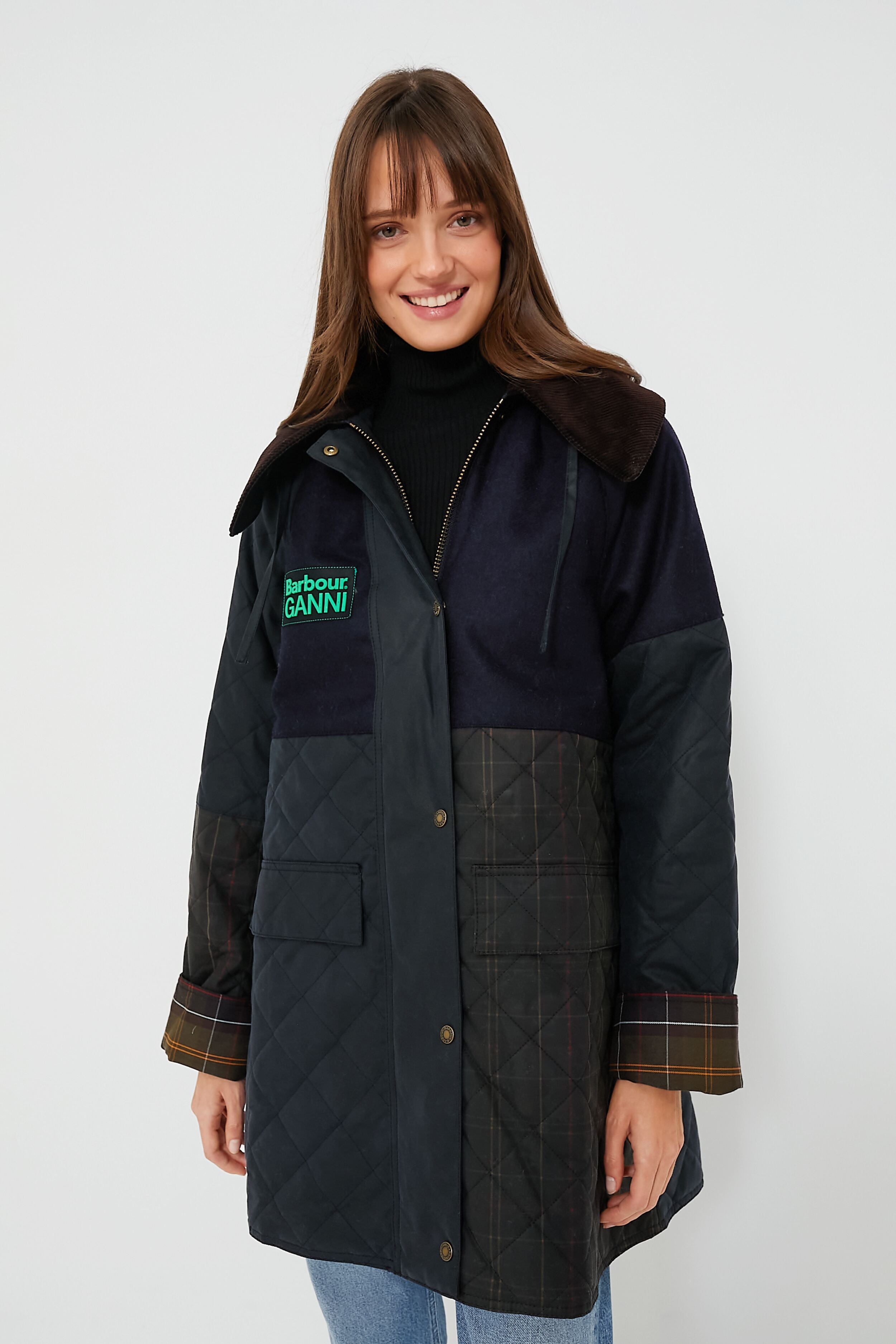 Navy Classic Barbour Ganni Burghley Jacket | Barbour x GANNI