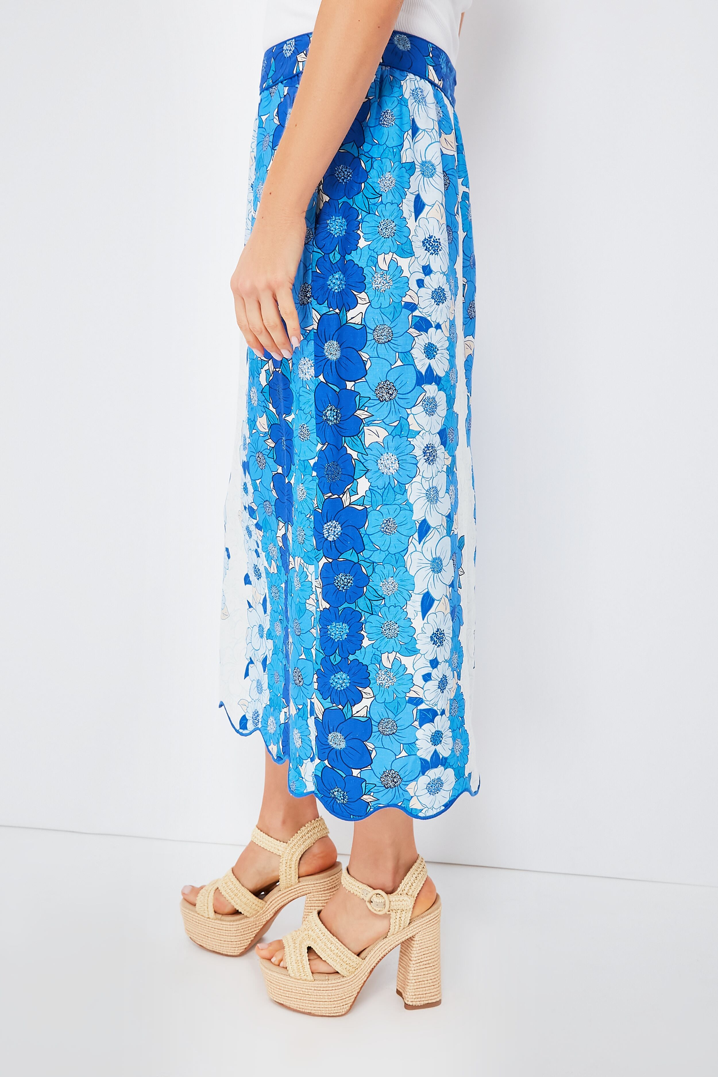 farm rio blue flower stripes midi dress Flower Stripes Off White Midi Skirt