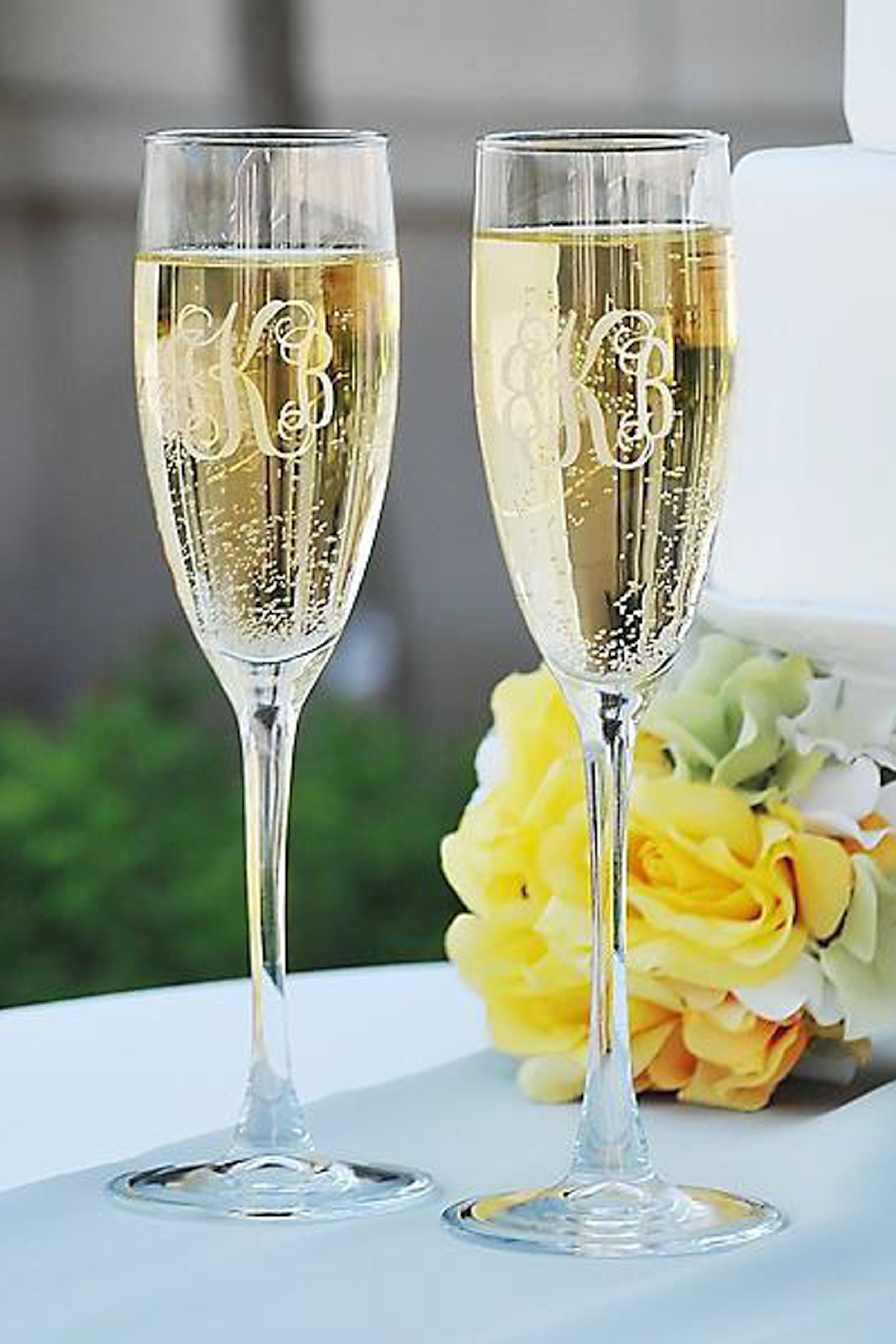 Monogrammed Glass Champagne Flutes (Set of 4)