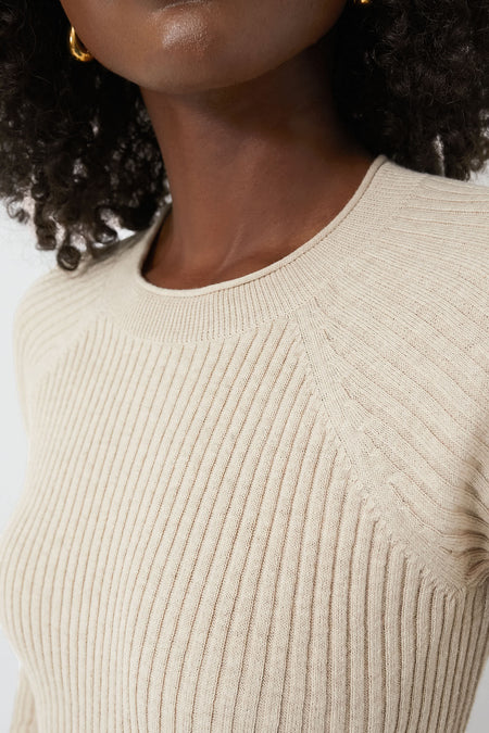 Sand Ribbed Crewneck Sweater