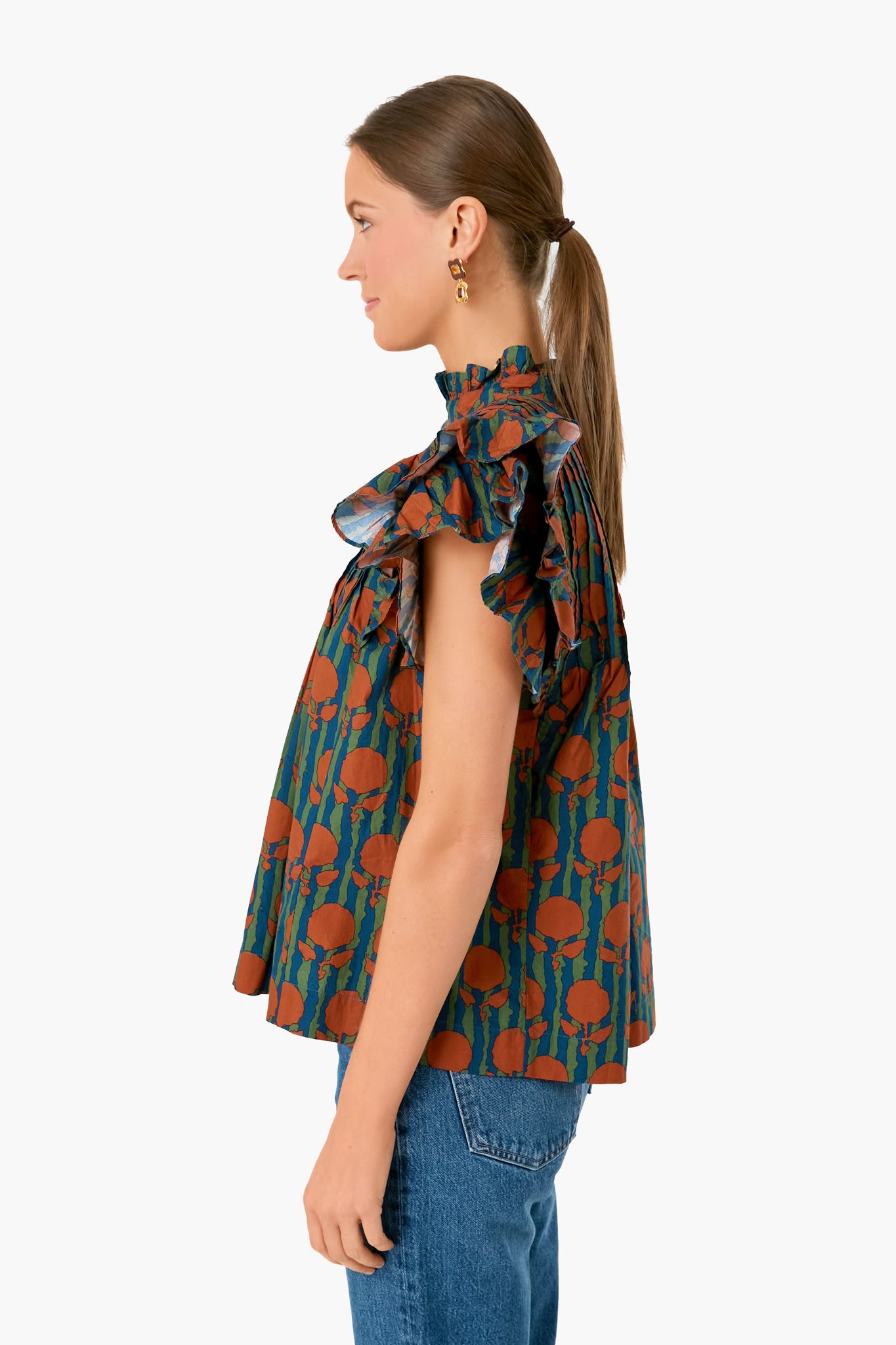 Cognac Istanbul Pintuck Ruffle Top