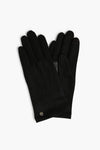 A pair of Echo black knit gloves, featuring a small round metal emblem on the wrist of one glove, combining style and comfort.