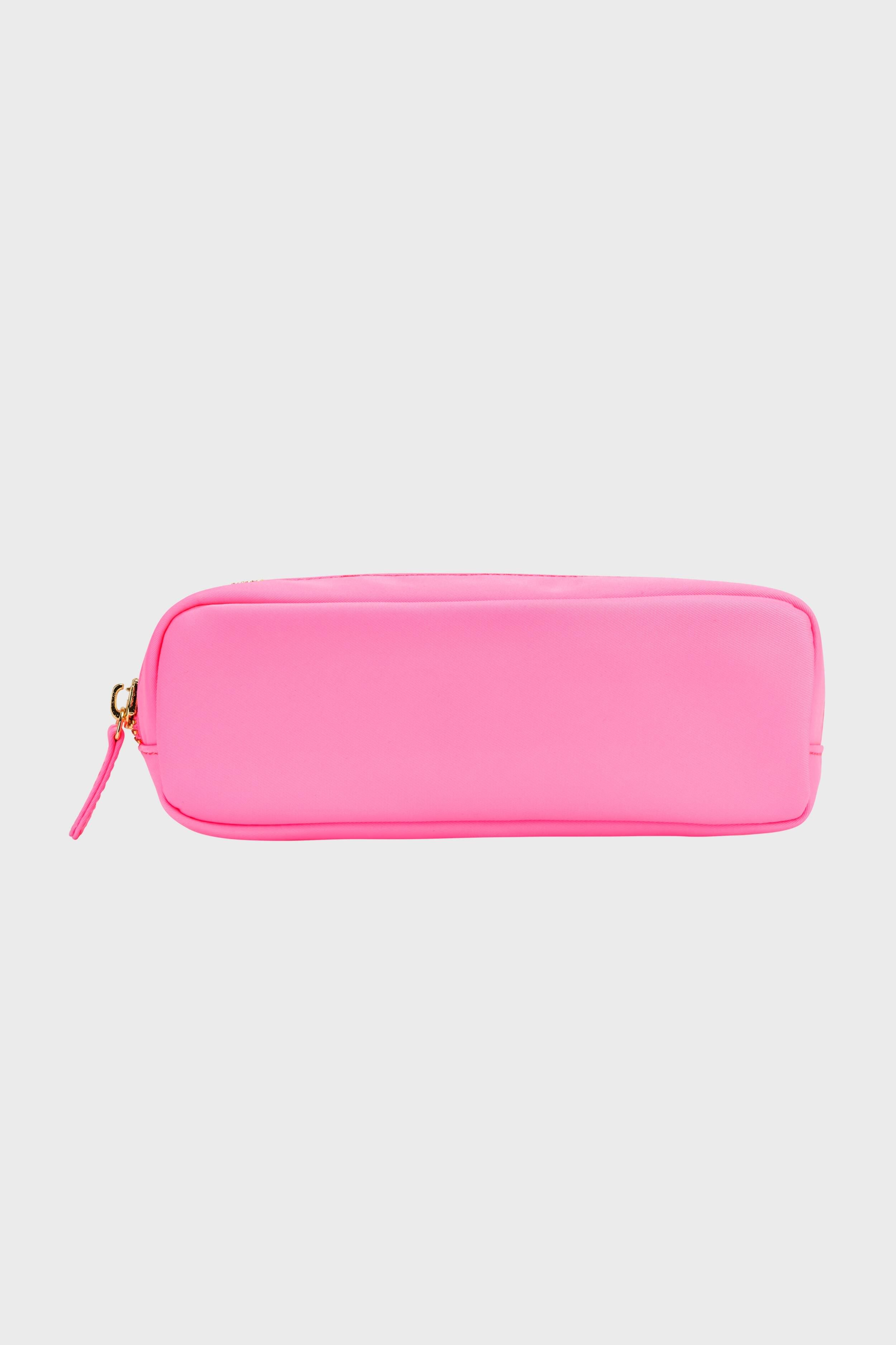 The Stoney Clover Lane rectangular pink pencil case features a zipper closure and is perfect as a slim pouch for travel accessories or as a makeup organizer.