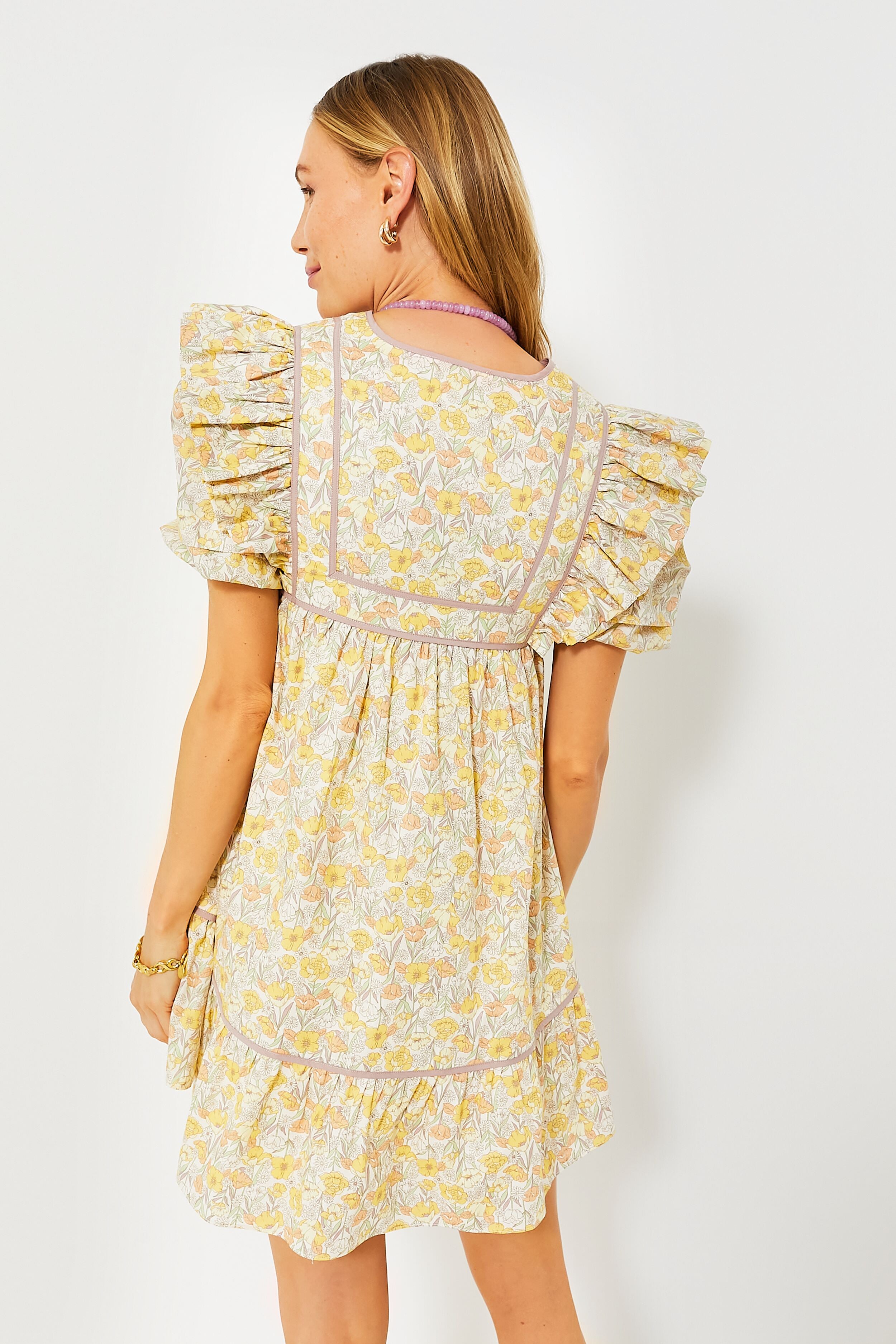 Pastel Yellow Puff Sleeve Floral Lace Daisy Dress – Starlight Fair