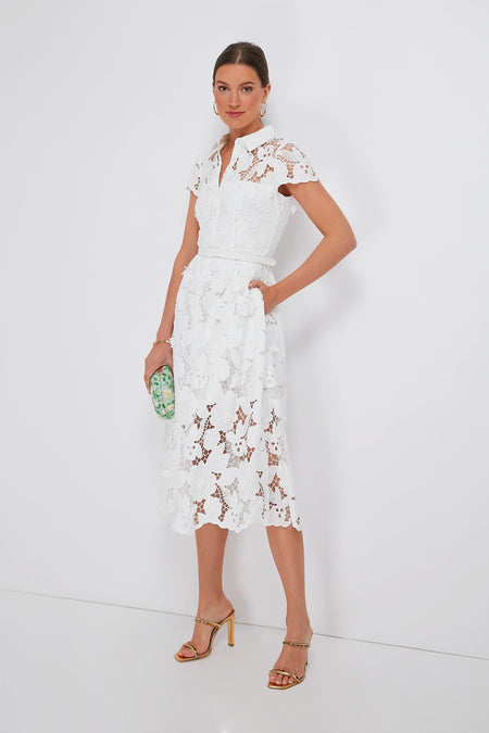 White 3D Cotton Lace Midi Dress Self-Portrait - Main Image