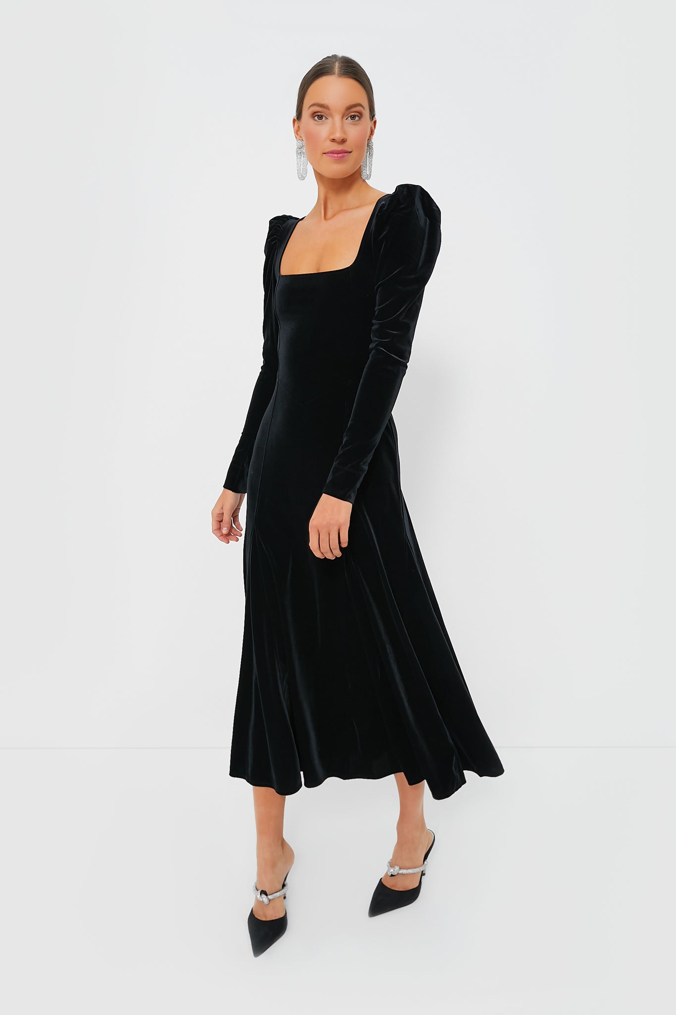 Black Velvet Jersey Puff Sleeve Maxi Dress | GANNI Black Velvet Jersey Puff Sleeve Maxi Dress | GANNI