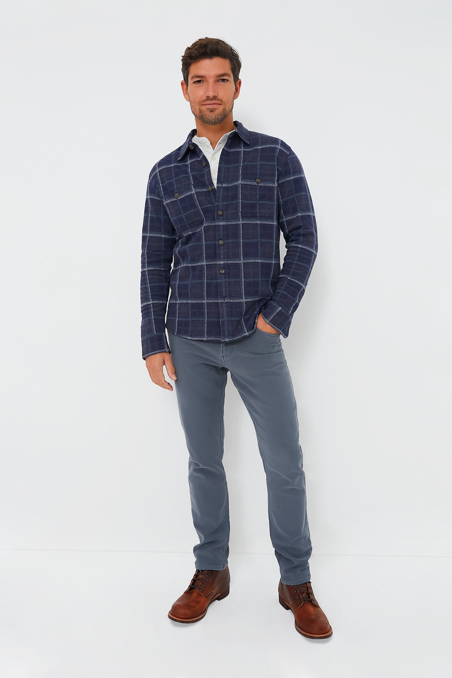 Green Plaid Owen Brushed Stretch Twill Shirt