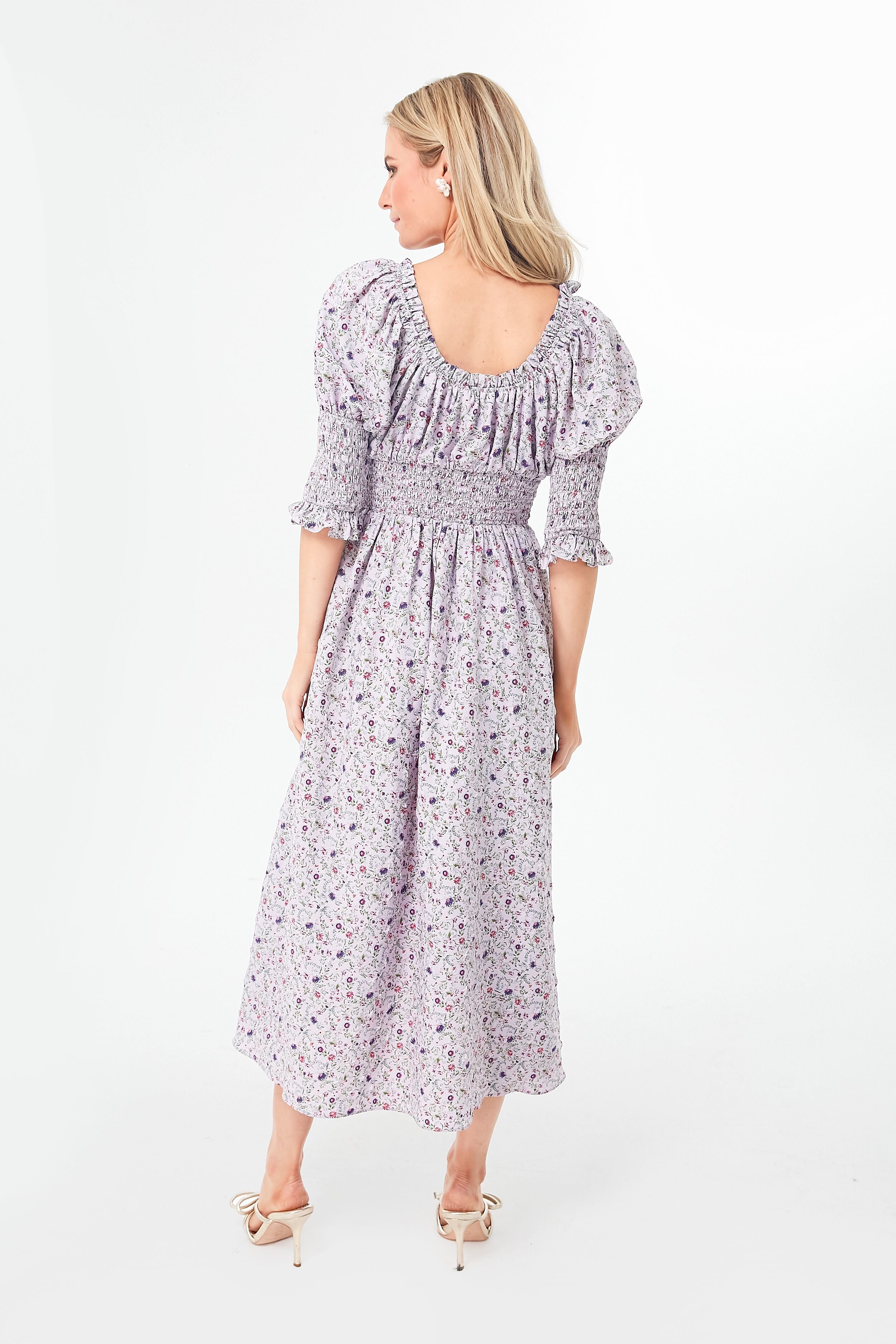 Smocked Neck Mini Dress - Chitka Lilac – Hedges Designs
