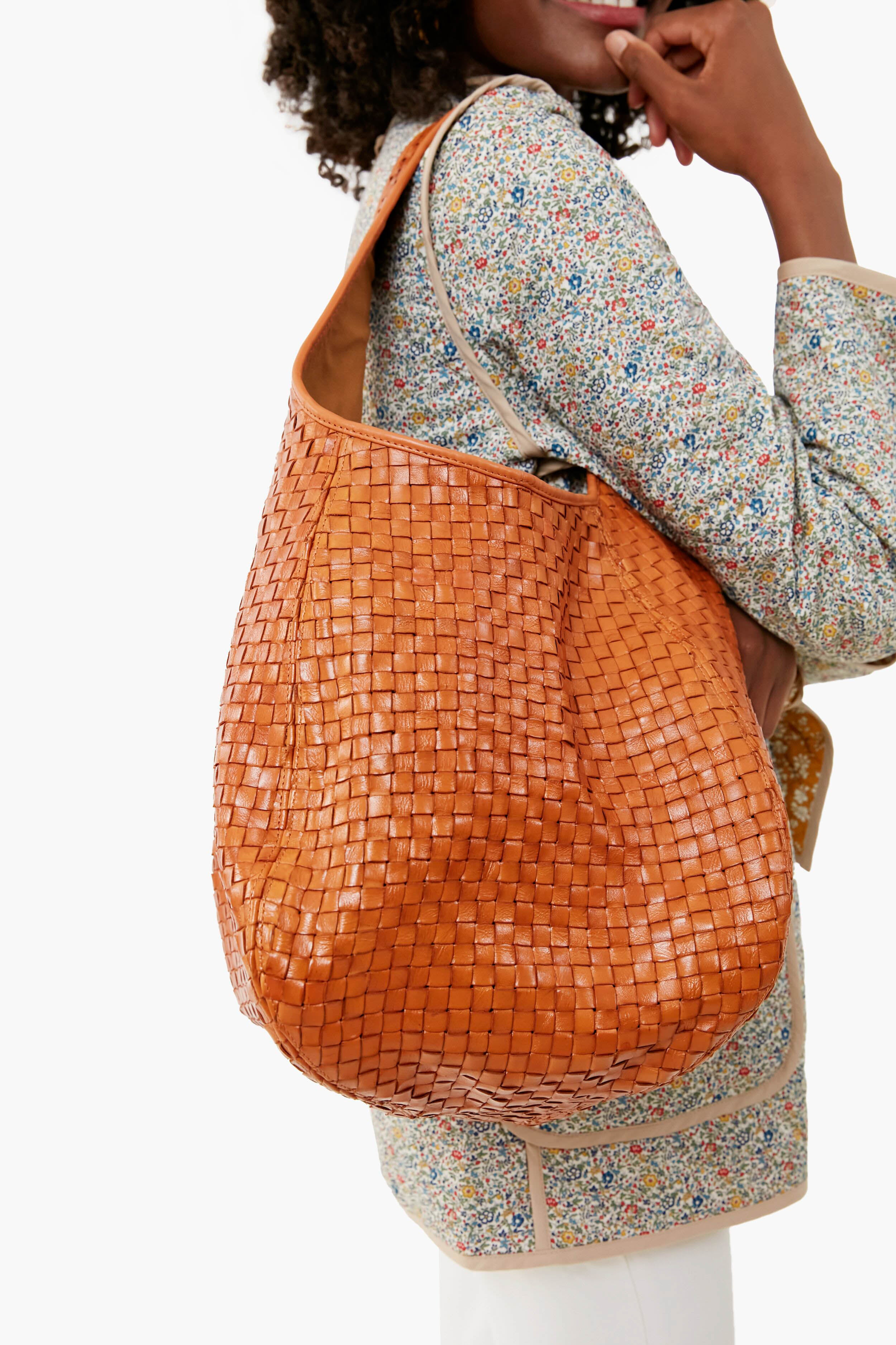 Natural Woven Checker Bando Bag