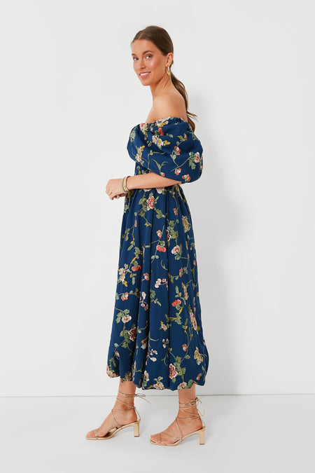 Navy Julian Embroidery Off Shoulder Dress
