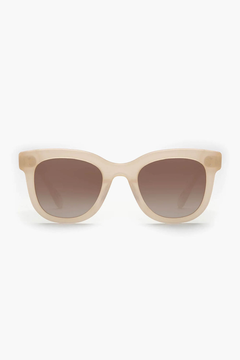 Front view of KREWE du optic Blonde Jena Sunglasses with handcrafted beige square frames and brown gradient lenses, offering UVA/UVB protection.