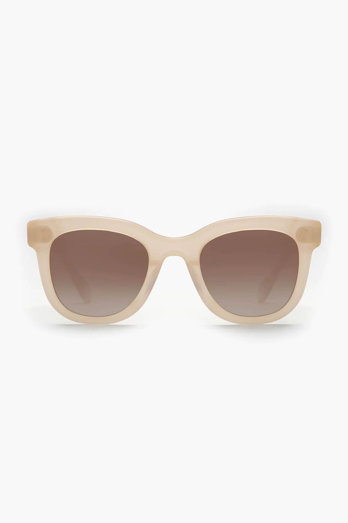 Front view of KREWE du optic Blonde Jena Sunglasses with handcrafted beige square frames and brown gradient lenses, offering UVA/UVB protection.